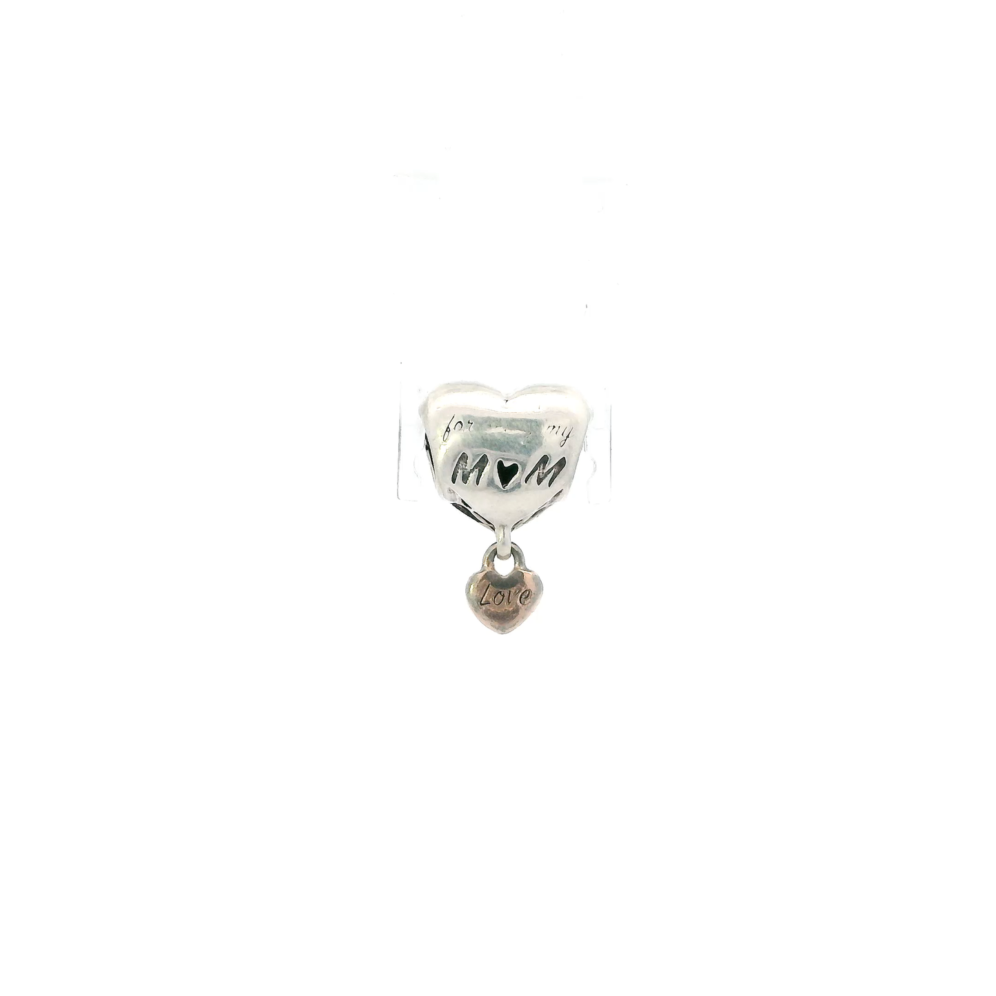 Pandora Sterling Silver Two Tone Love You Mom Dangle Heart Charm