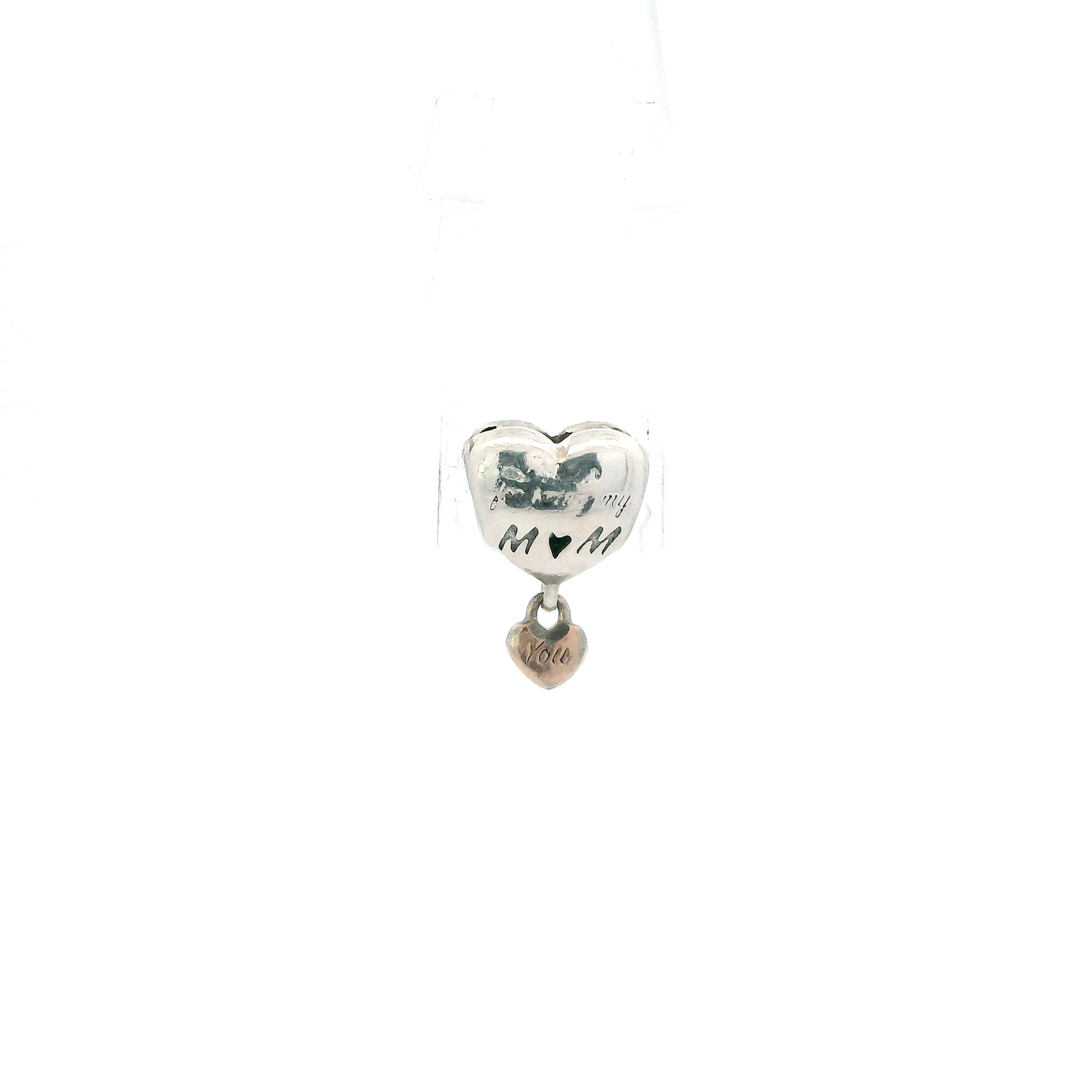 Pandora Sterling Silver Two Tone Love You Mom Dangle Heart Charm