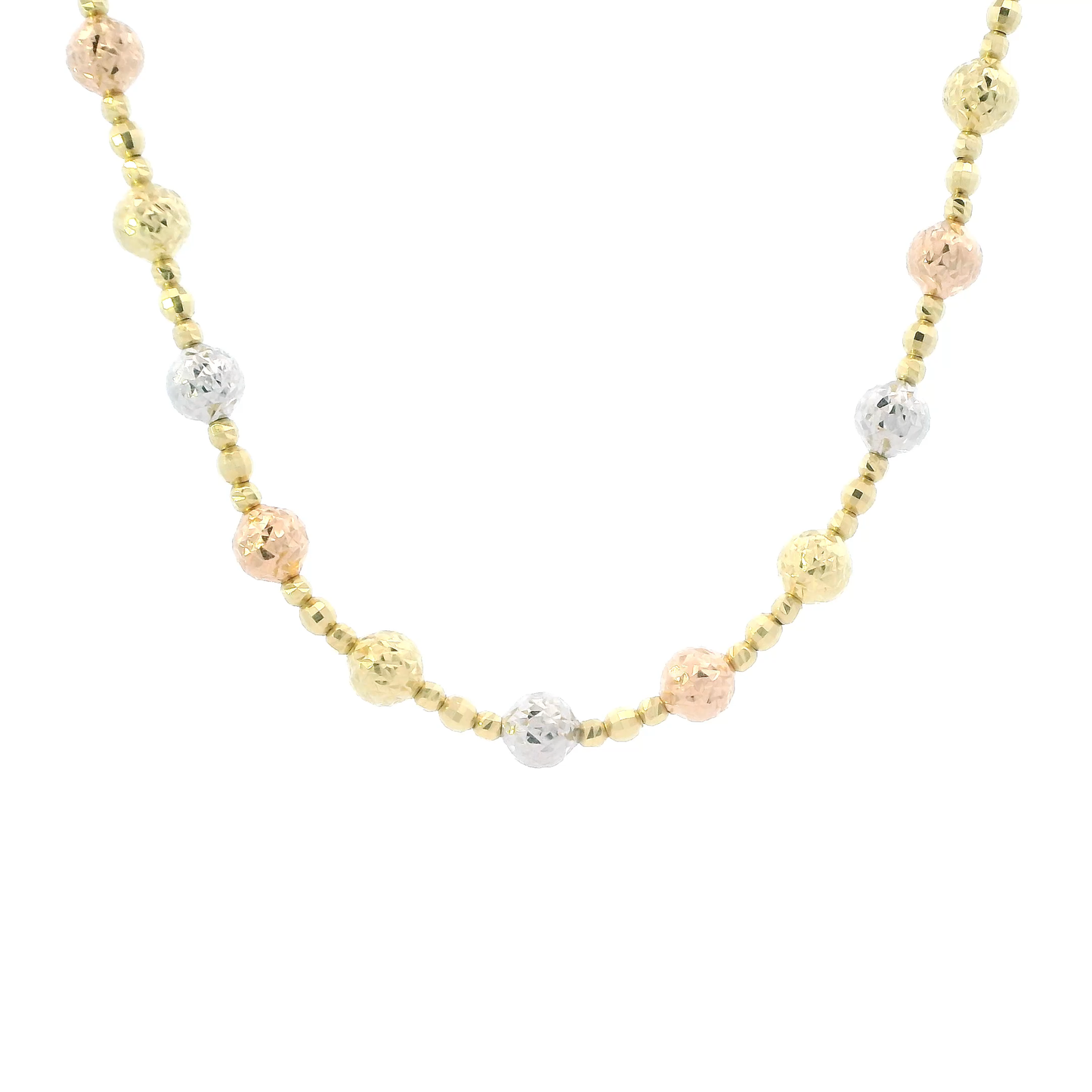 14K Tri Color 16" Diamond Cut Beaded Necklace