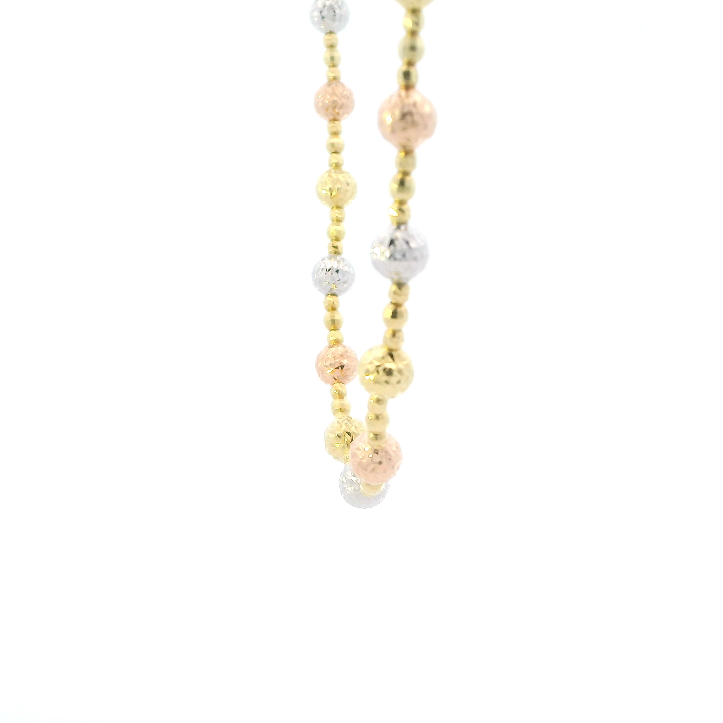 14K Tri Color 16" Diamond Cut Beaded Necklace