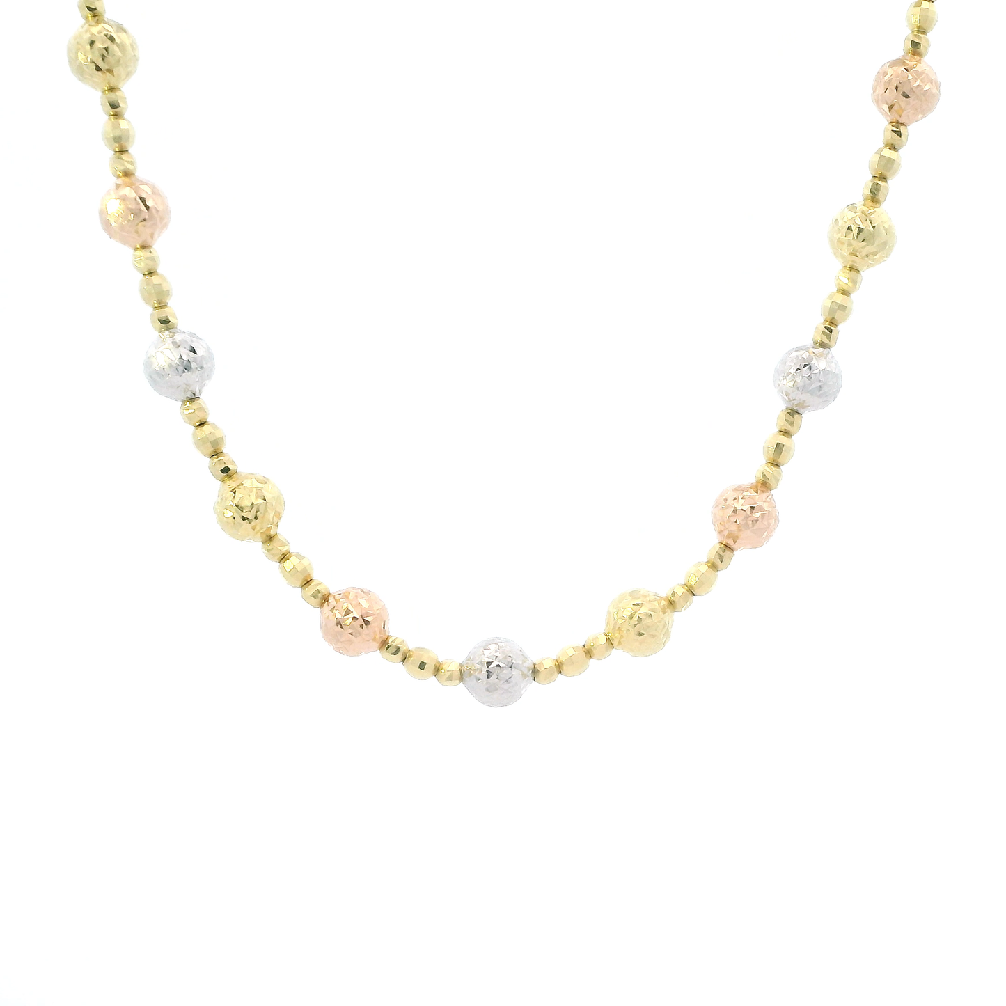 14K Tri Color 16" Diamond Cut Beaded Necklace
