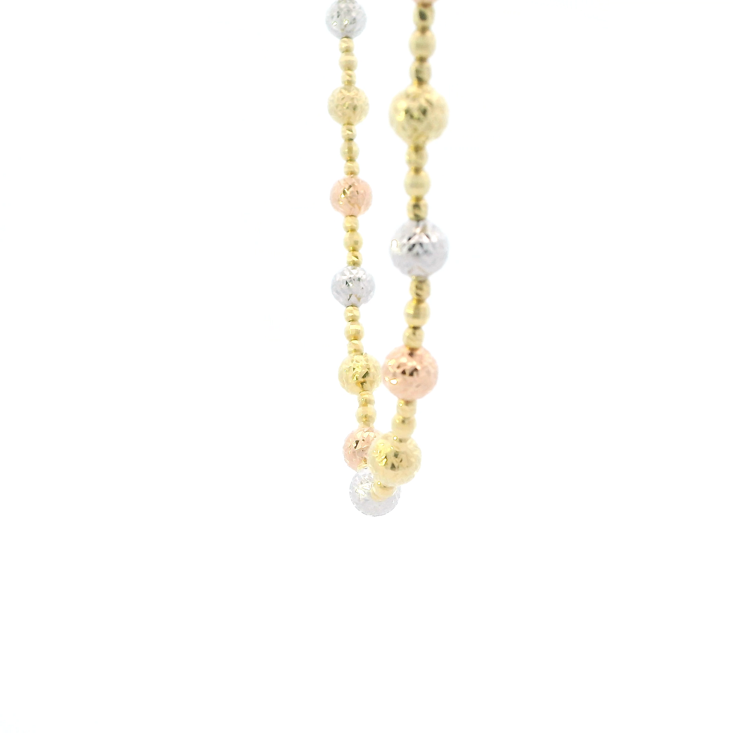 14K Tri Color 16" Diamond Cut Beaded Necklace