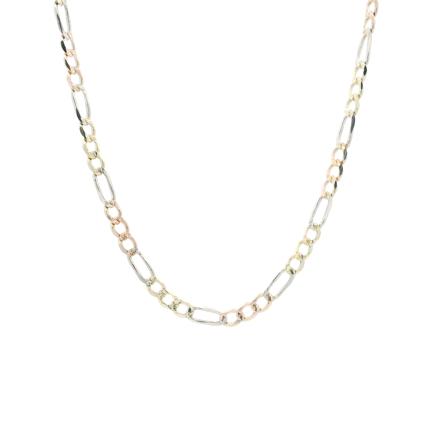 14K Tri Color Gold 20" Diamond Cut Figaro Chain