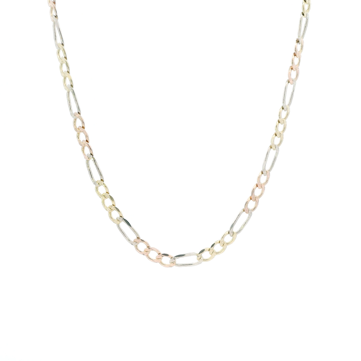 14K Tri Color Gold 20" Diamond Cut Figaro Chain