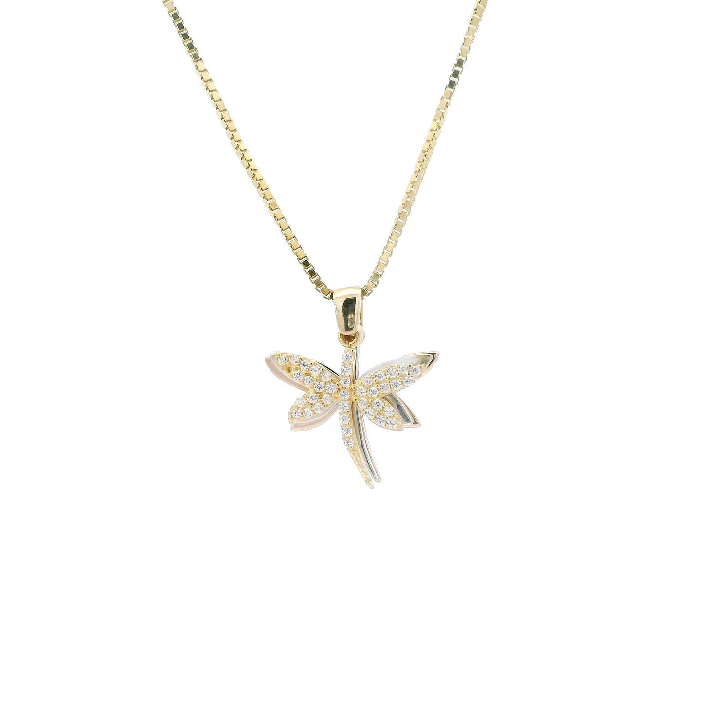 14K Yellow Gold 18" Box Chain & Dragonfly Pendant
