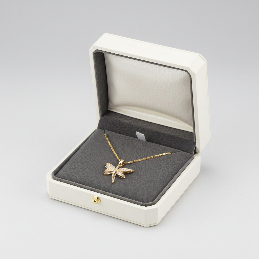 14K Yellow Gold 18" Box Chain & Dragonfly Pendant