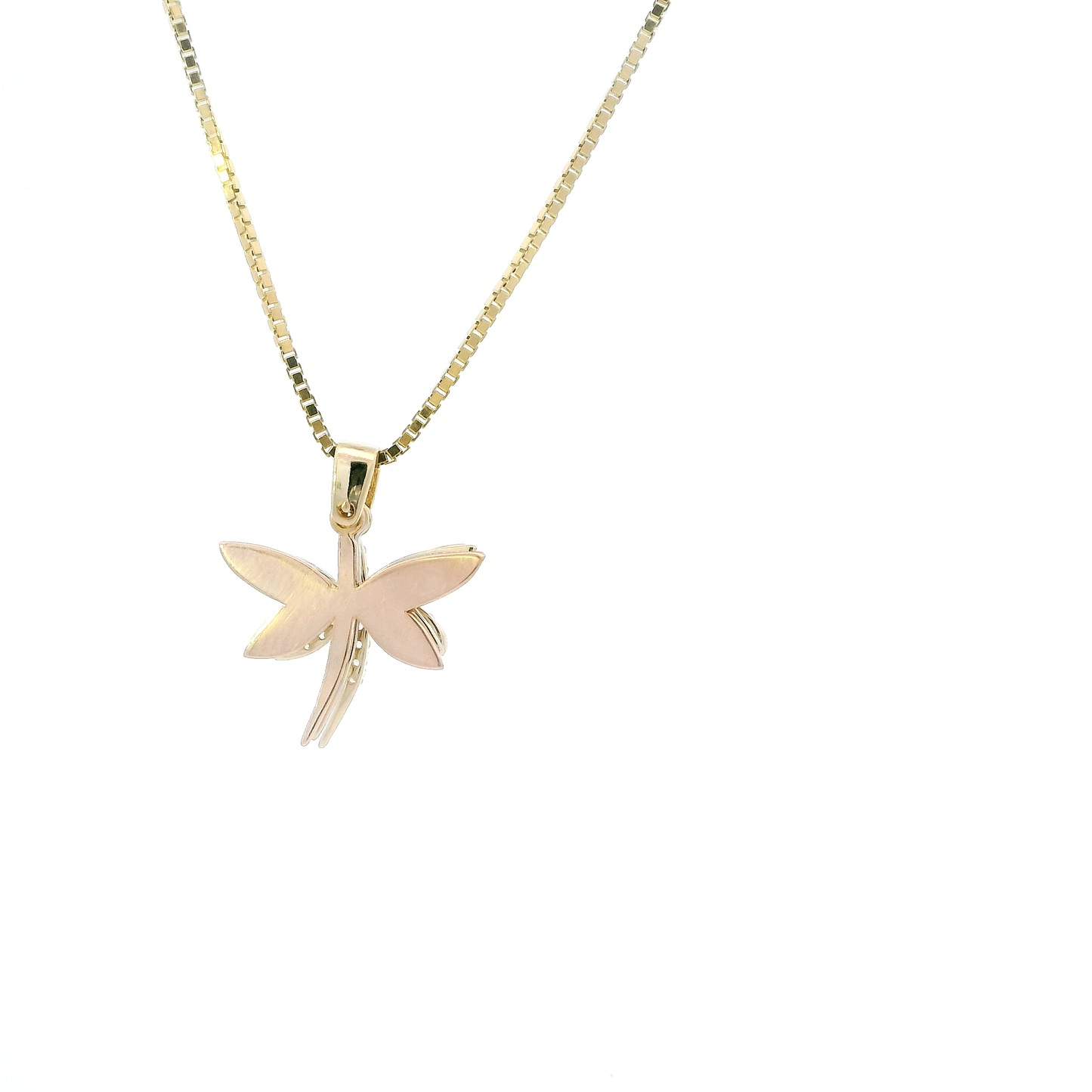 14K Yellow Gold 18" Box Chain & Dragonfly Pendant