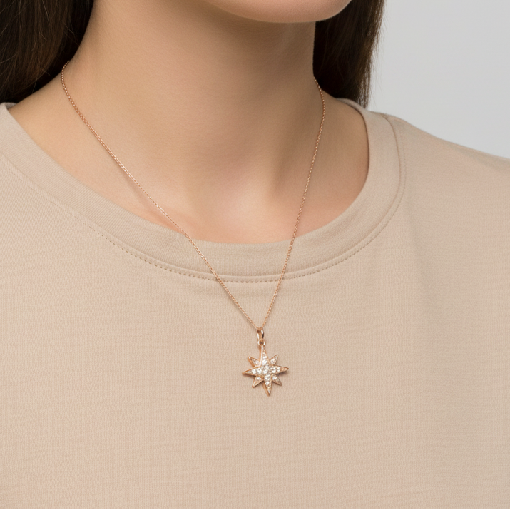 14K Rose Gold Cable Chain & Diamond Star Pendant - 0.25ct