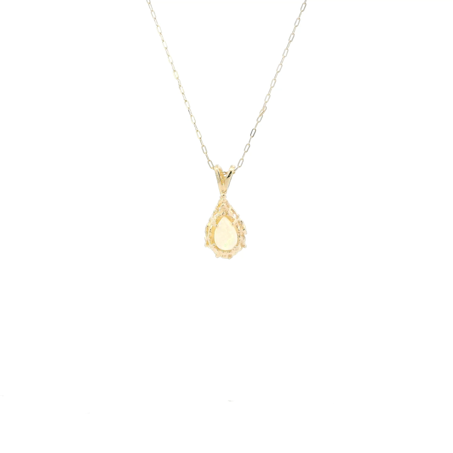 14K Yellow Gold 18" Oval Link Chain & Pear Shape Opal Pendant