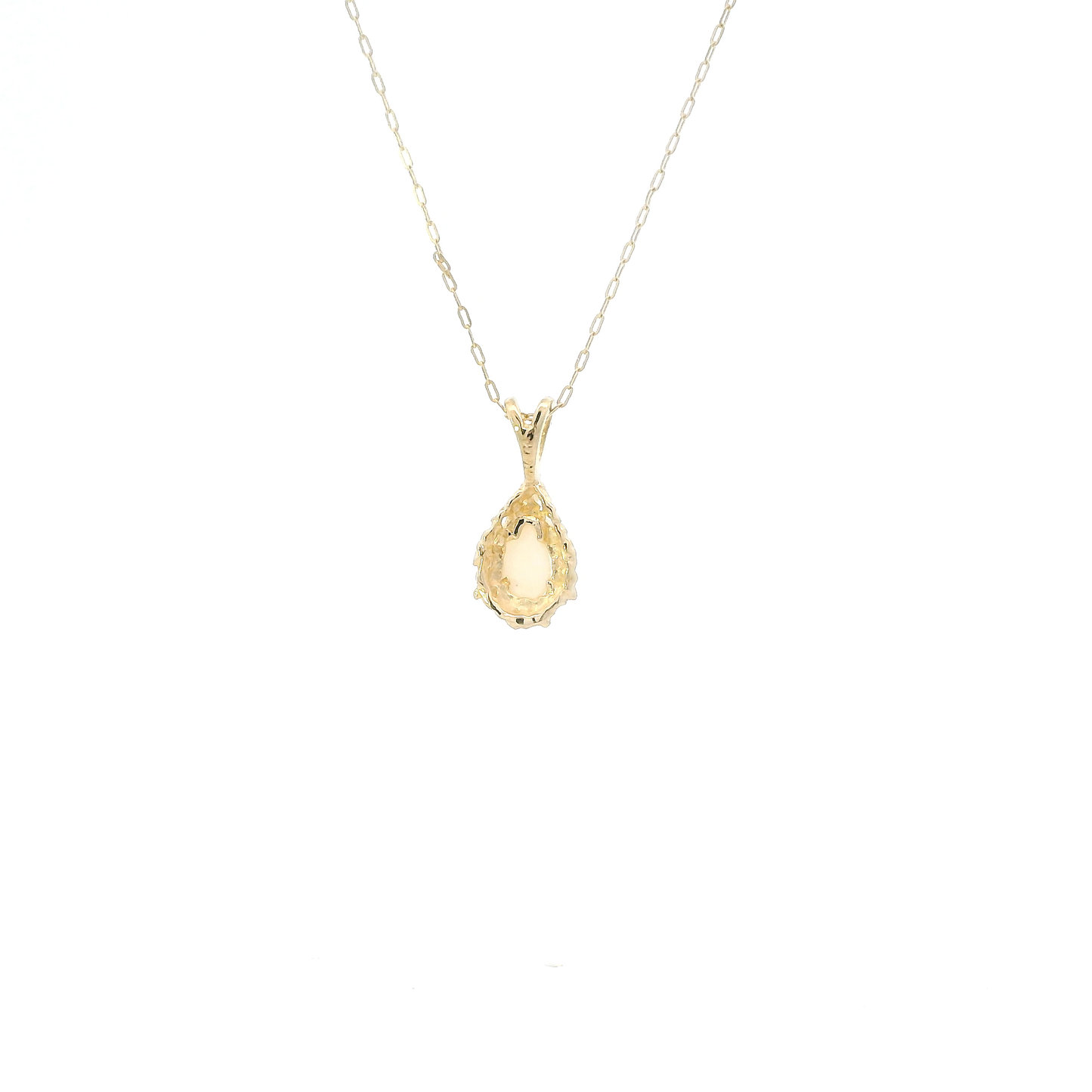 14K Yellow Gold 18" Oval Link Chain & Pear Shape Opal Pendant