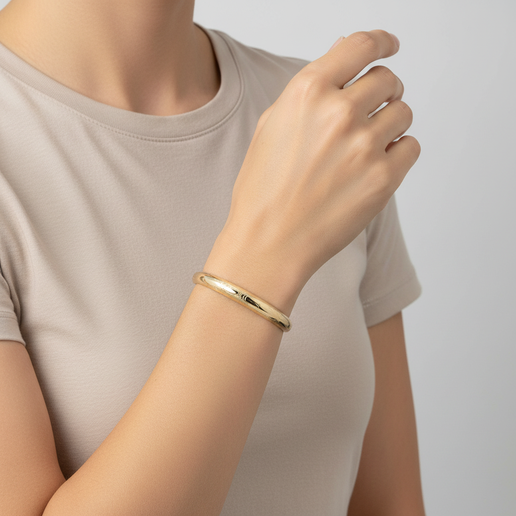 14K Yellow Gold Diamond Cut Design Bangle Bracelet