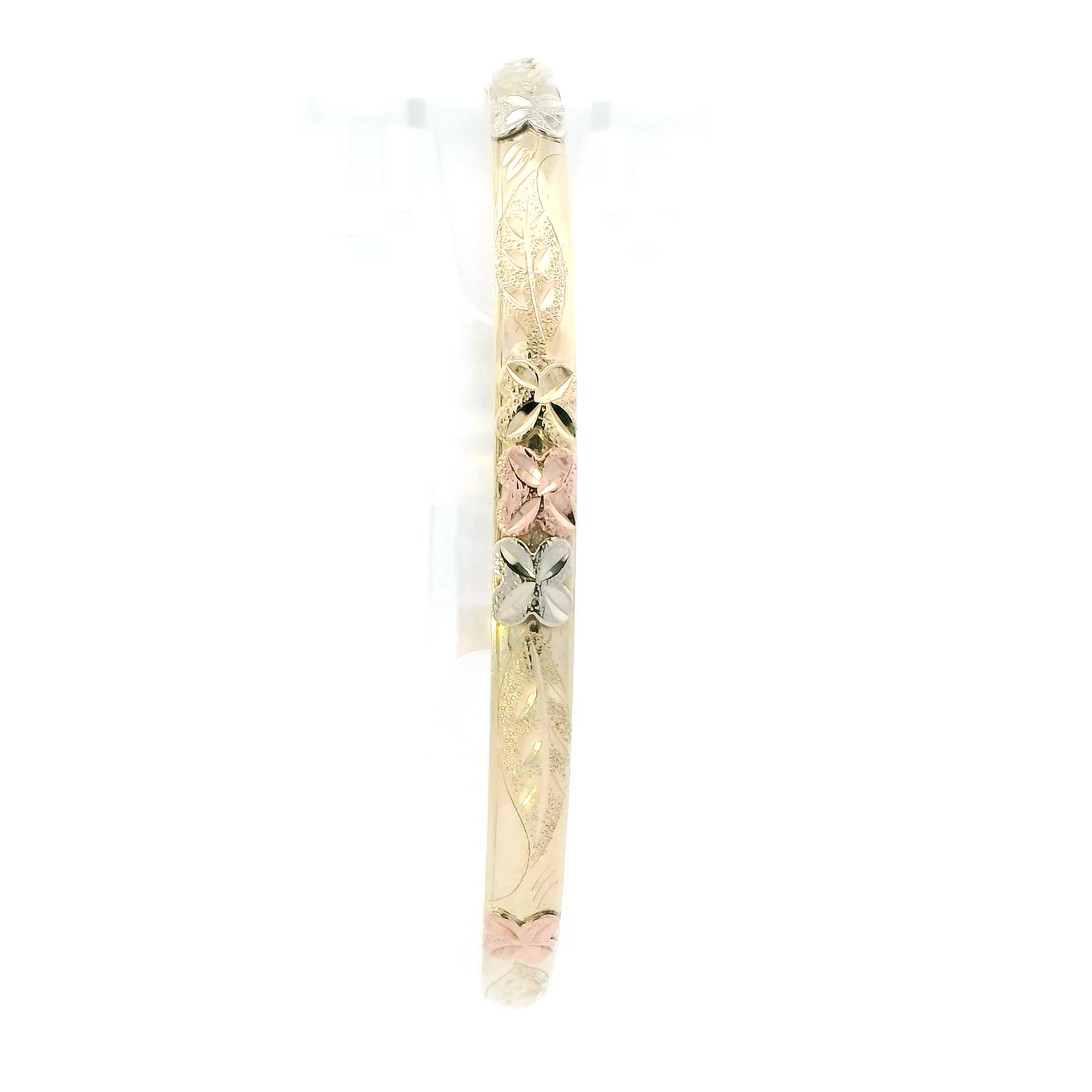 14K Tri Color Gold Floral Design Bangle Bracelet