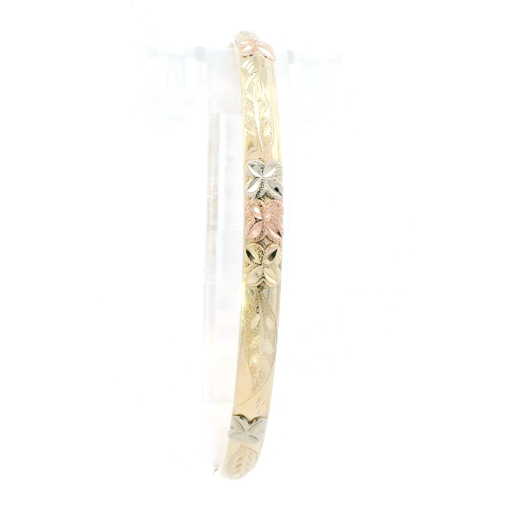 14K Tri Color Gold Floral Design Bangle Bracelet