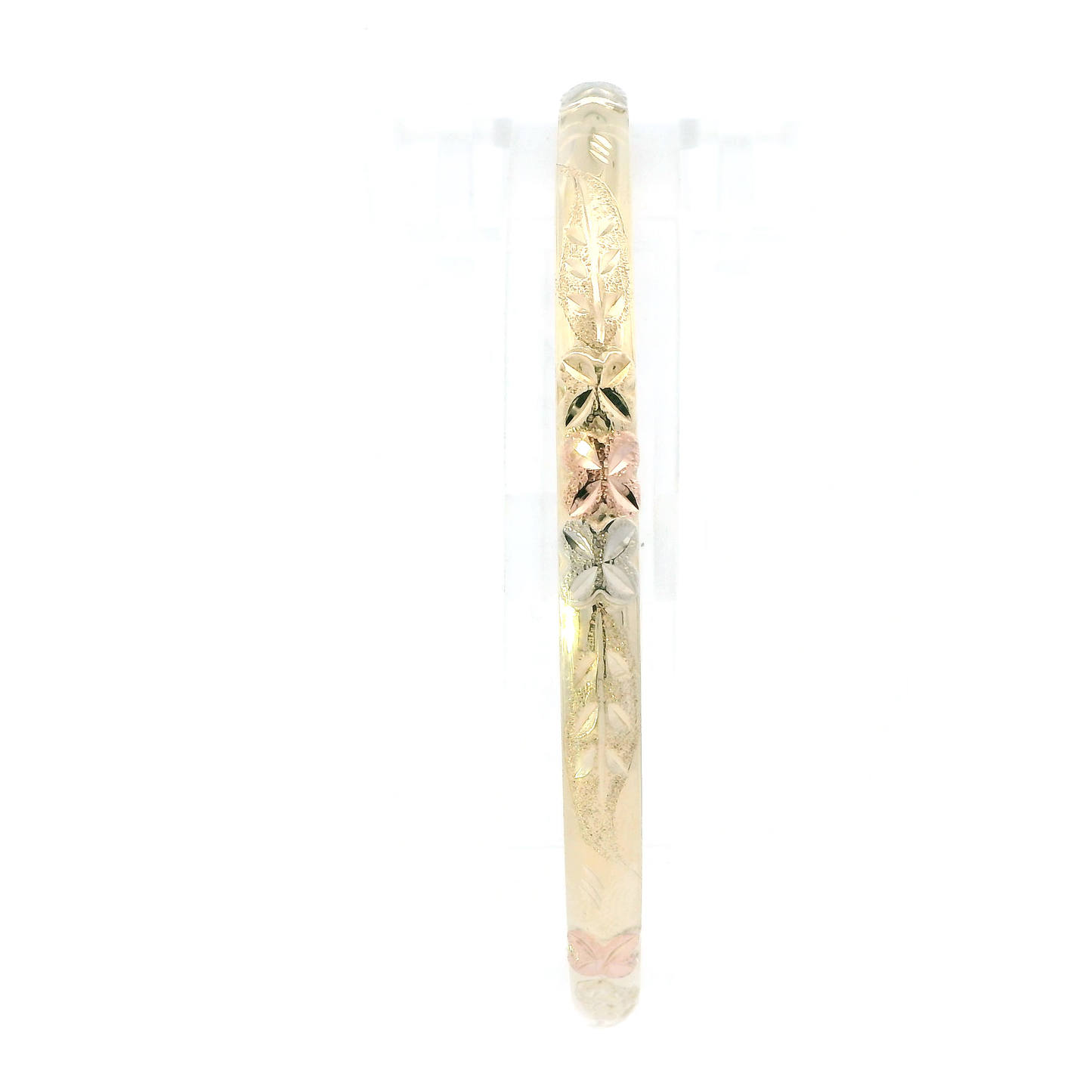 14K Tri Color Floral Design Bangle Bracelet
