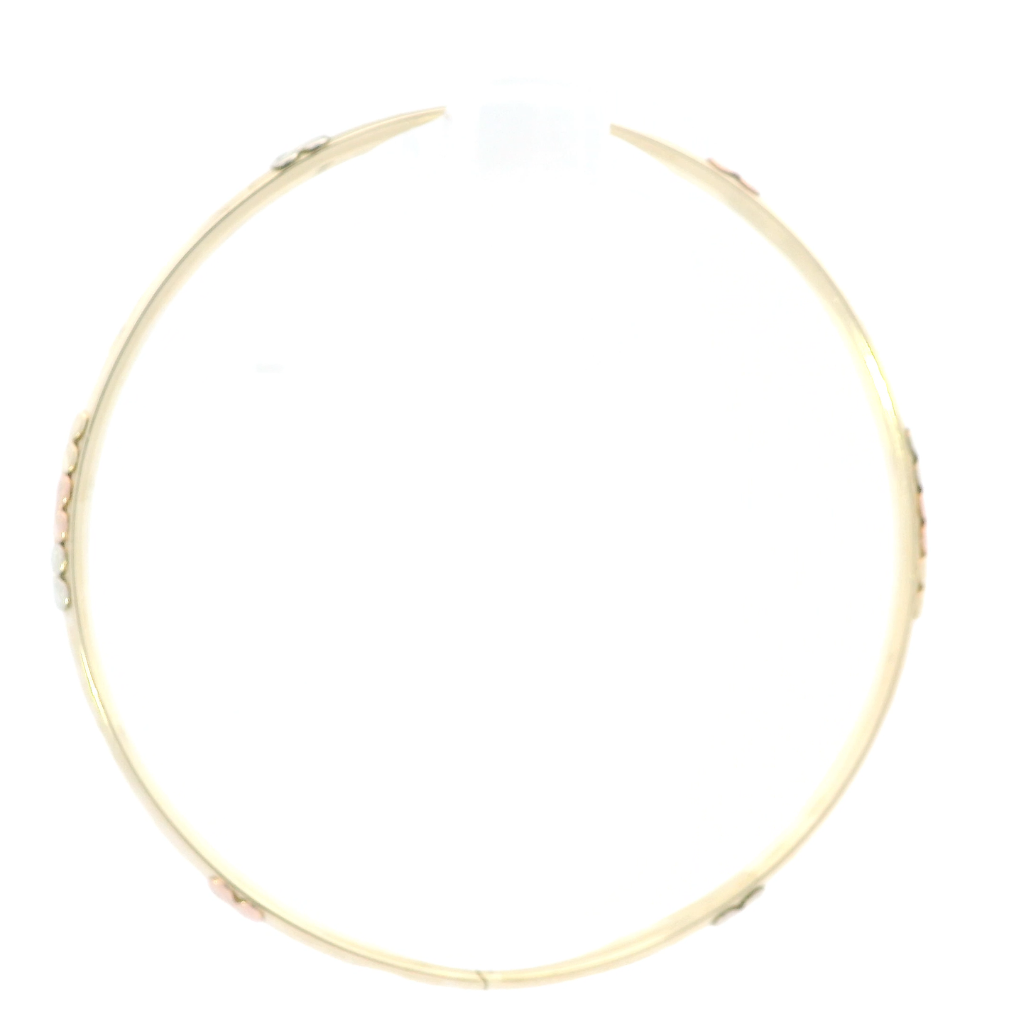 14K Tri Color Gold Diamond Cut Floral Design Bangle