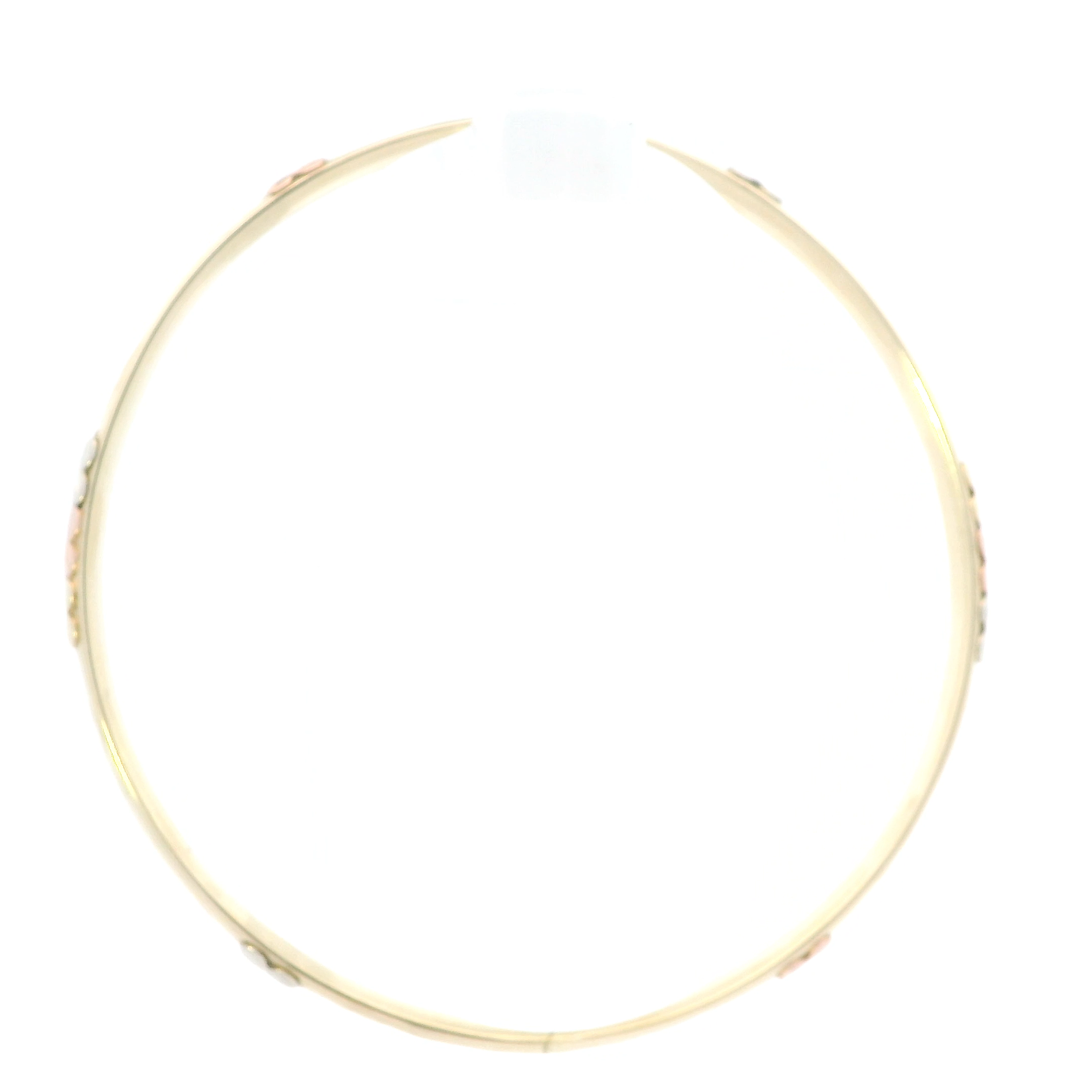 14K Tri Color Gold Diamond Cut Floral Design Bangle