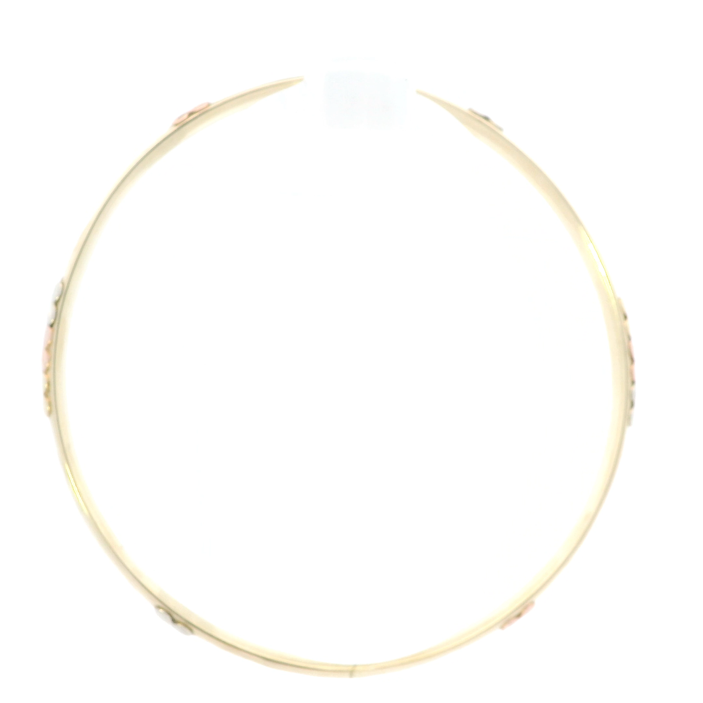 14K Tri Color Gold Diamond Cut Floral Design Bangle