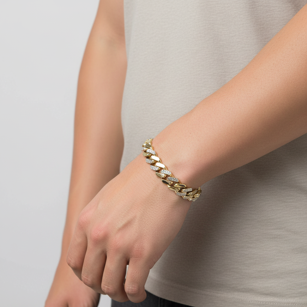 14K Yellow & White Gold 8.5" Diamond Cut Hollow Monaco Bracelet