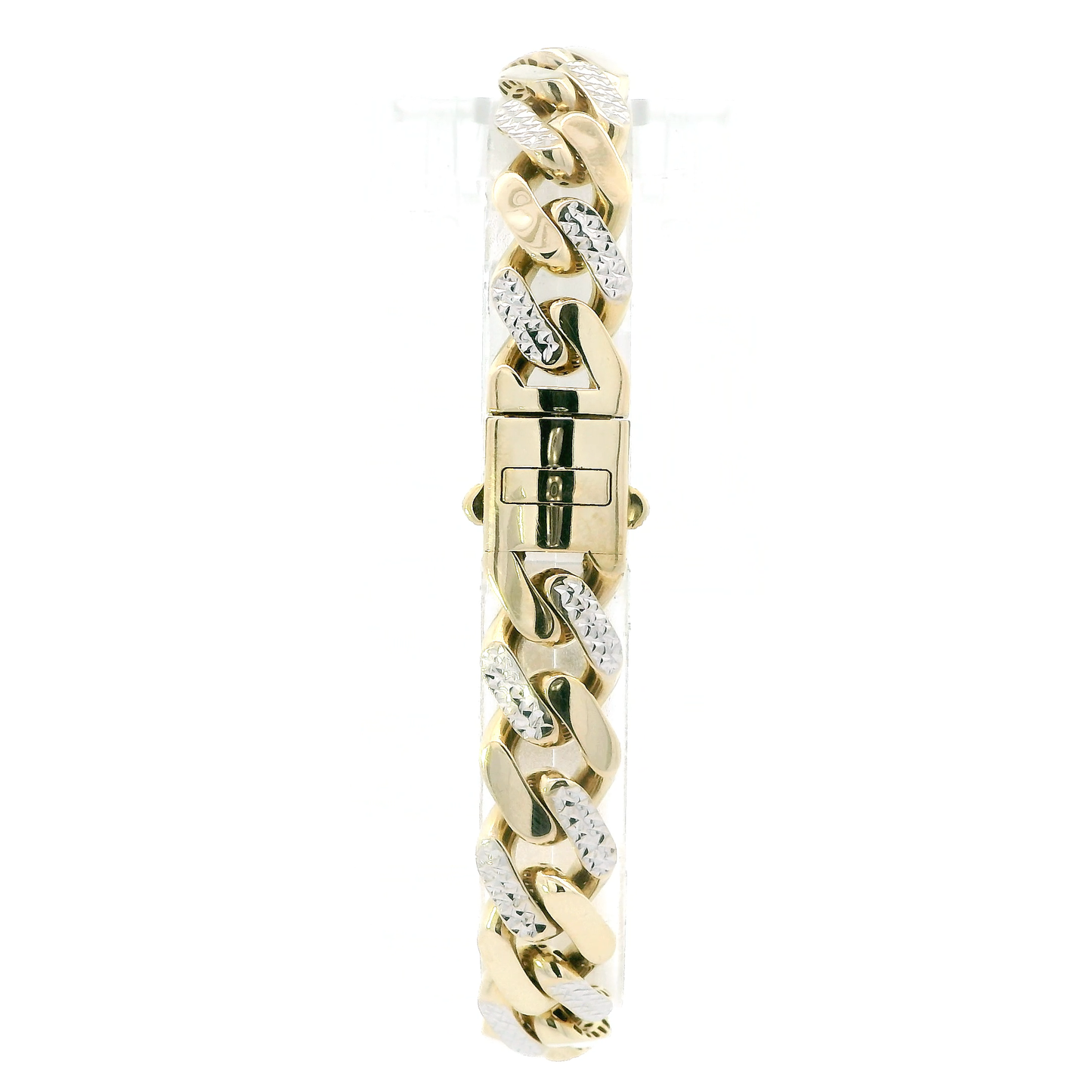 14K Yellow & White Gold 8.5" Diamond Cut Hollow Monaco Bracelet
