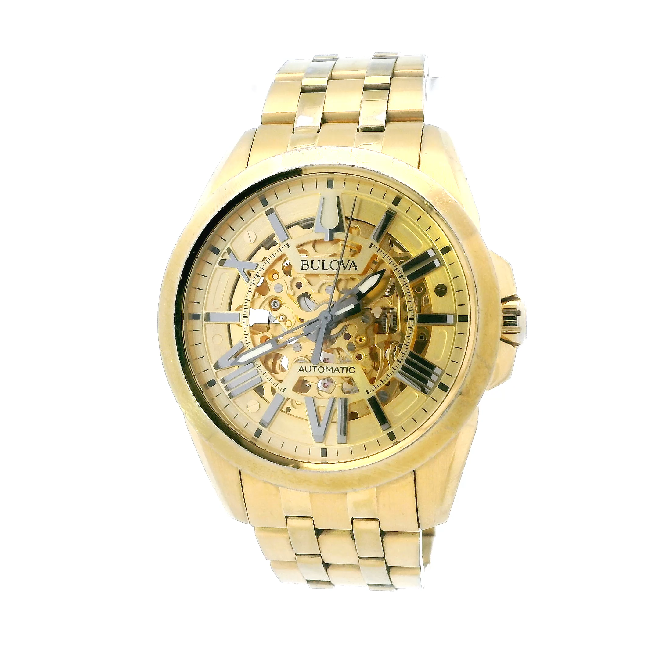 Bulova Sutton Automatic Gold Tone Skeleton Mens Wristwatch