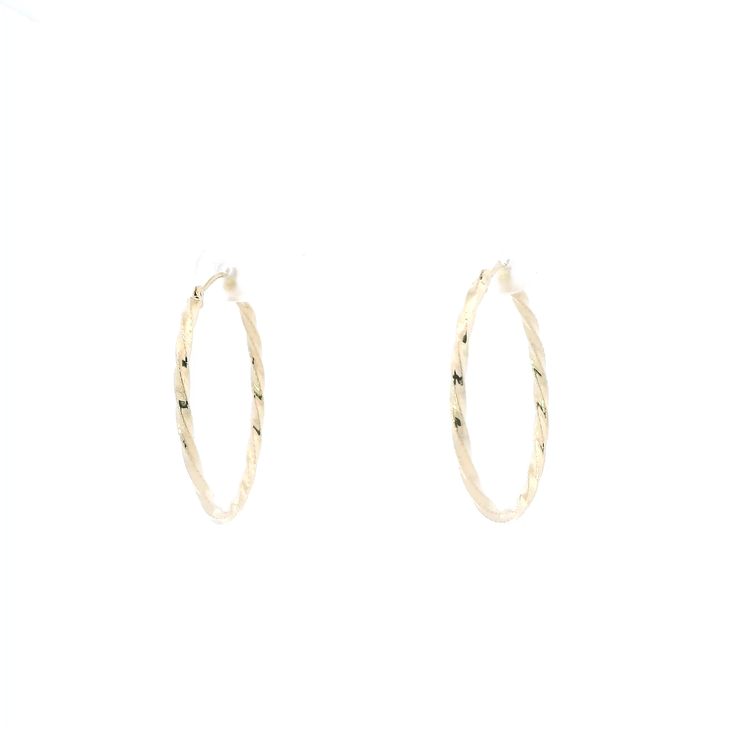 14K Yellow Gold Diamond Cut Twist Hoop Earrings