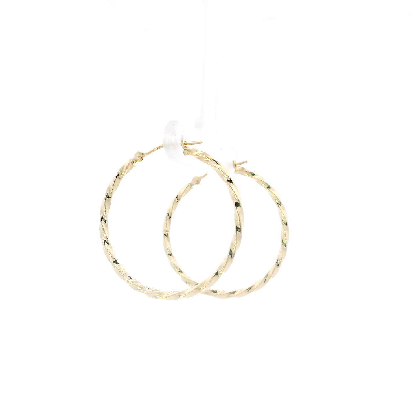 14K Yellow Gold Diamond Cut Twist Hoop Earrings