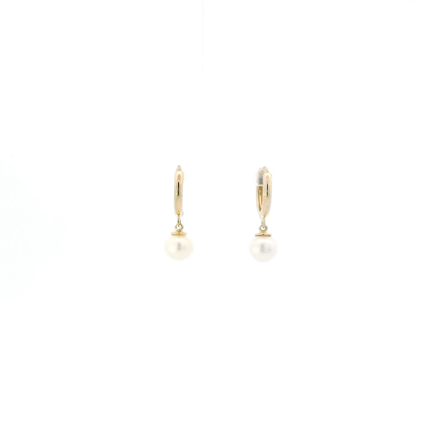 14K Yellow Gold Pearl Hoop Huggie Earring