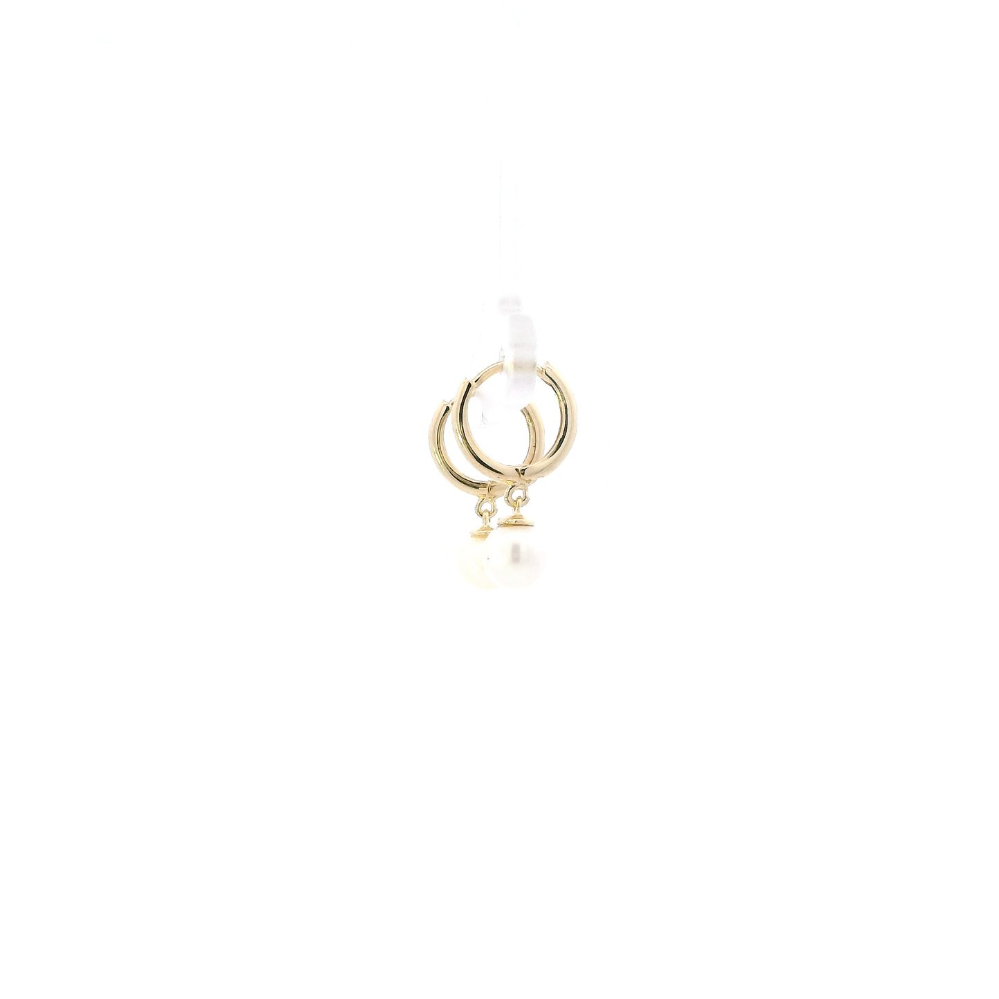 14K Yellow Gold Pearl Hoop Huggie Earring