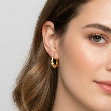 10K Yellow Gold Bamboo Hoop Earrings