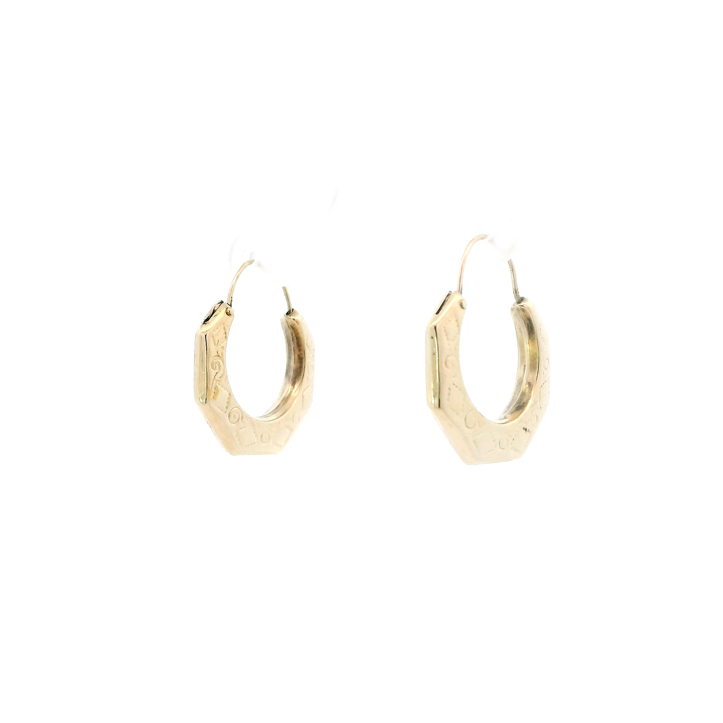 14K Yellow Gold Octagonal Design Hoop Earrings