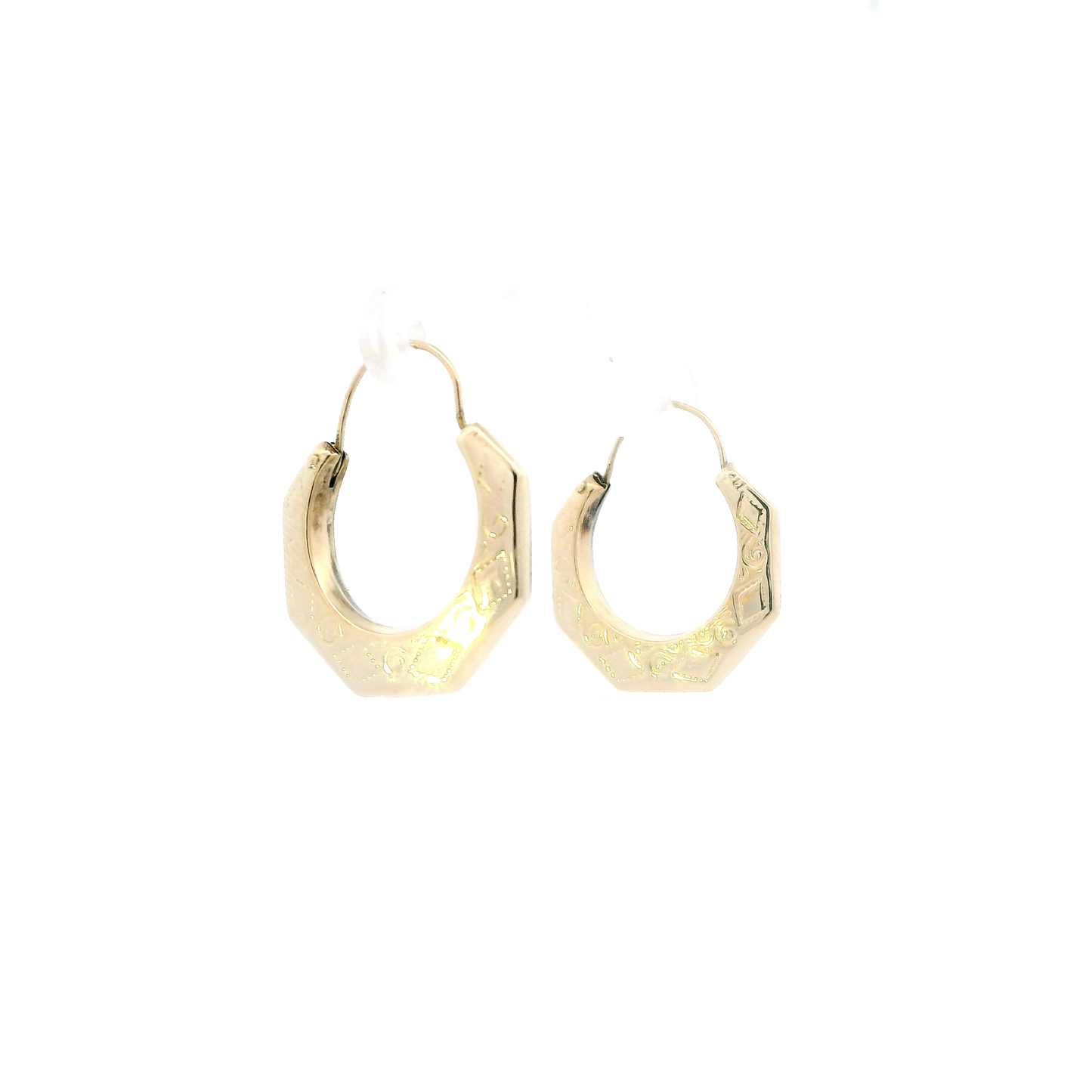 14K Yellow Gold Octagonal Design Hoop Earrings