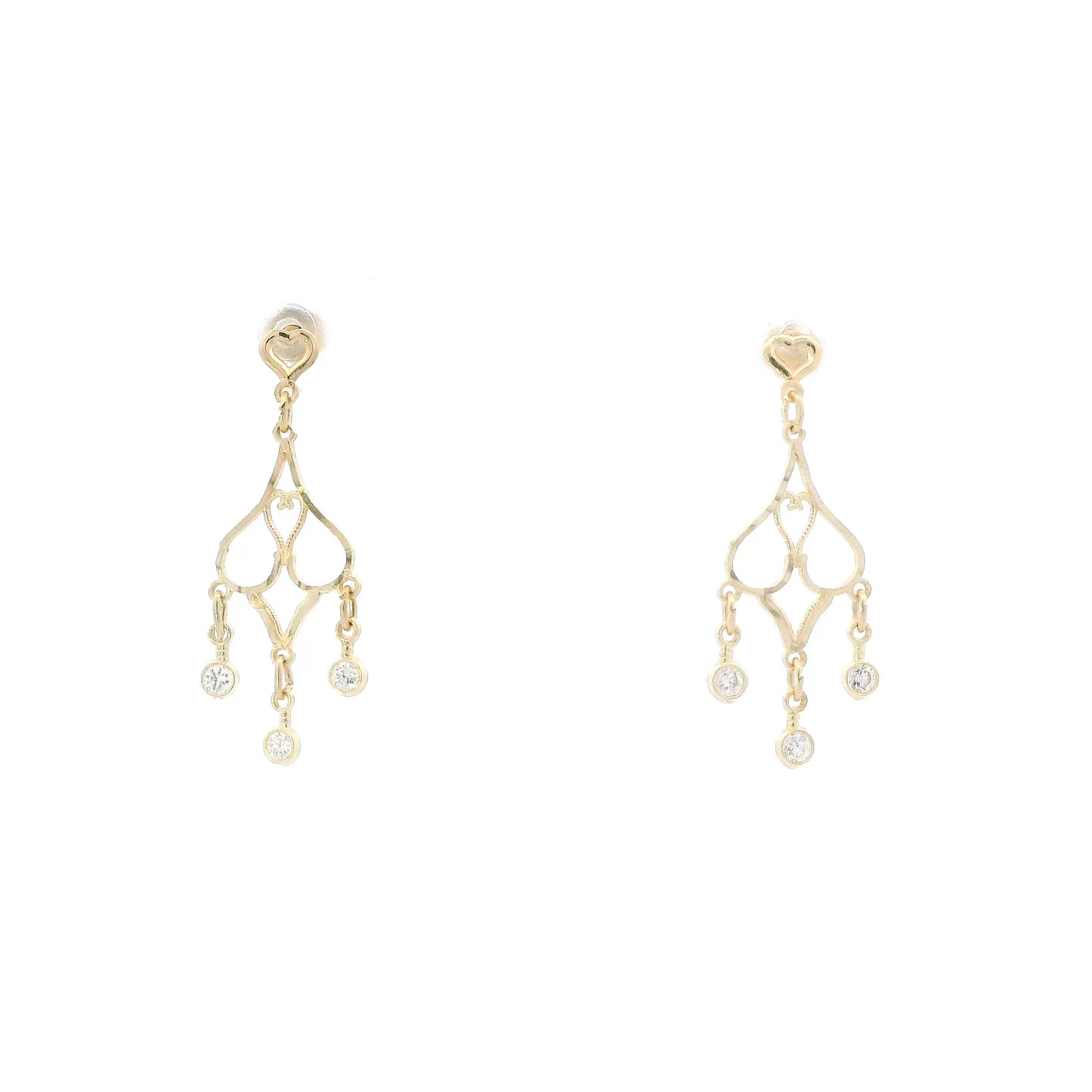 14K Yellow Gold Filigree Design Dangle Earrings