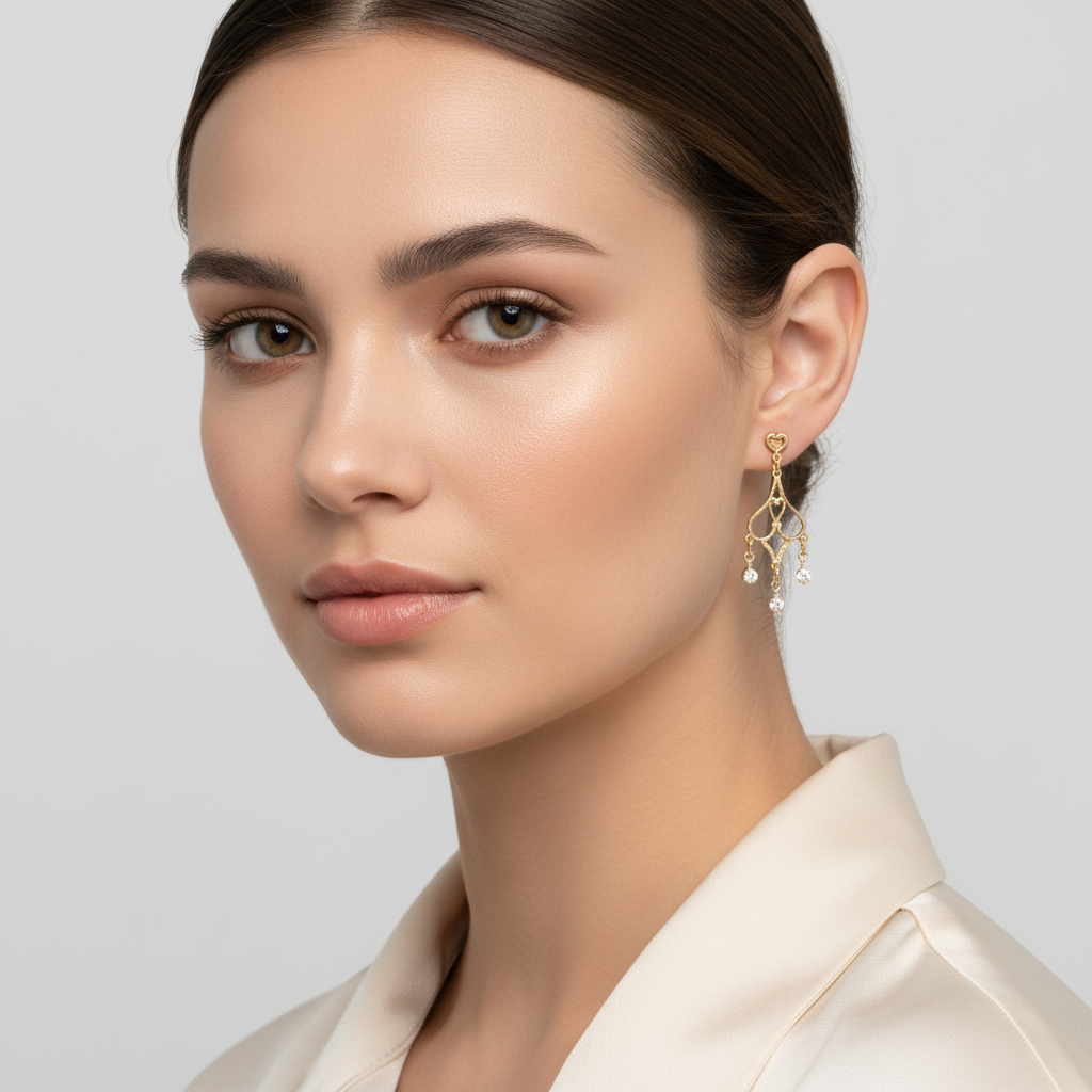 14K Yellow Gold Filigree Design Dangle Earrings