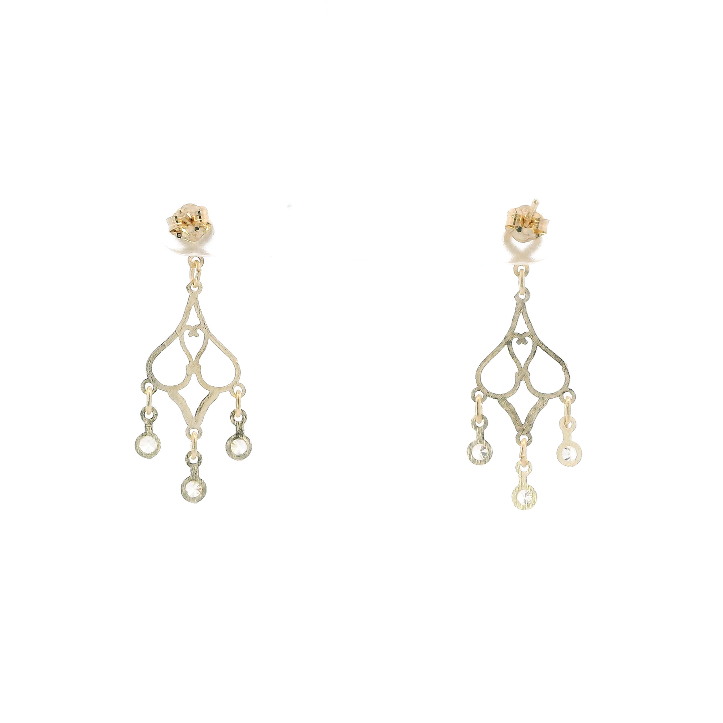 14K Yellow Gold Filigree Design Dangle Earrings