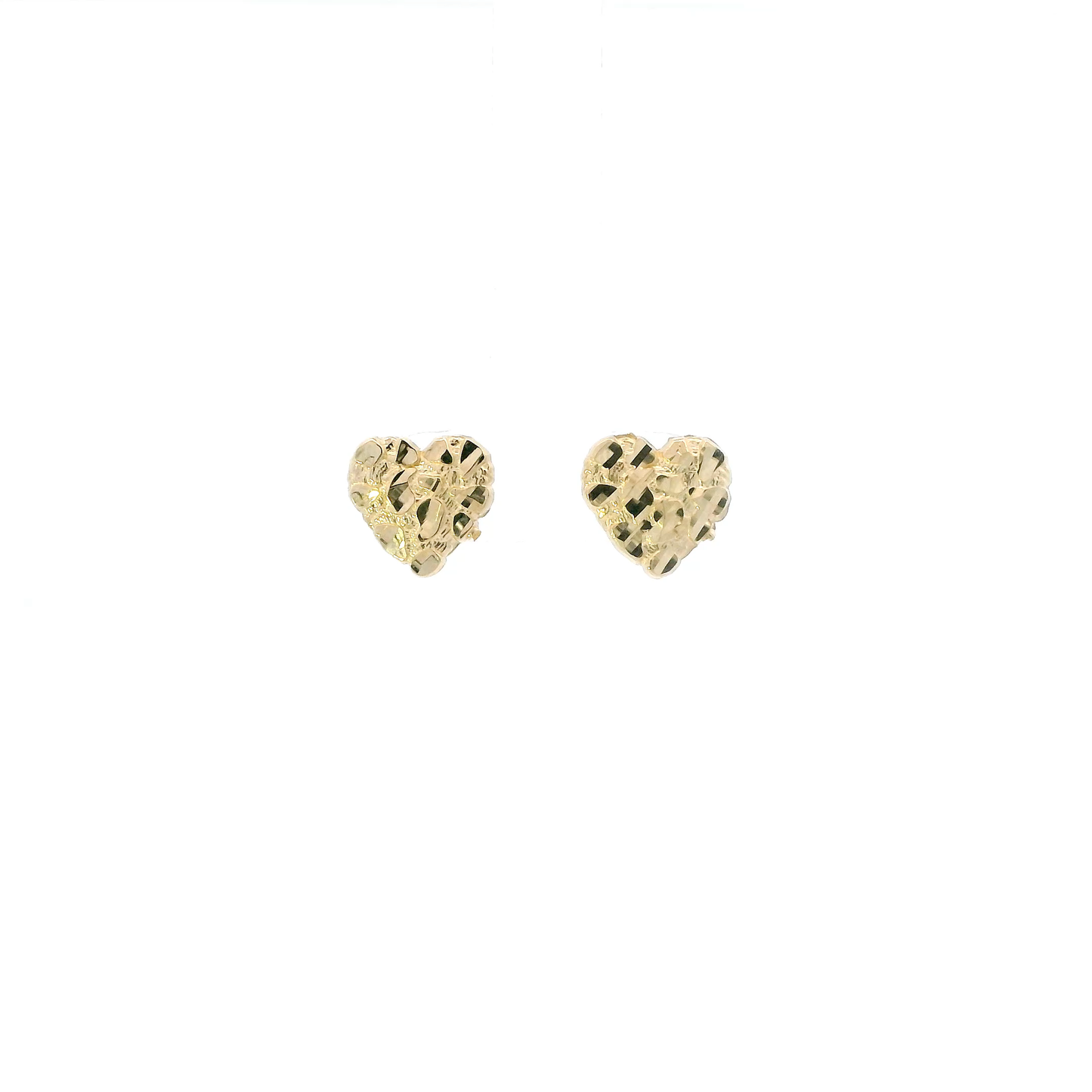 14K Yellow Gold Nugget Heart Stud Earrings
