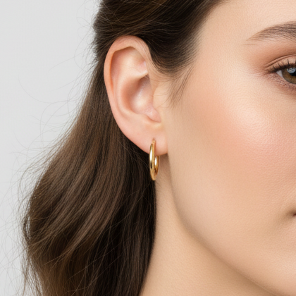 14K Yellow Gold Plain Hoop  Earrings