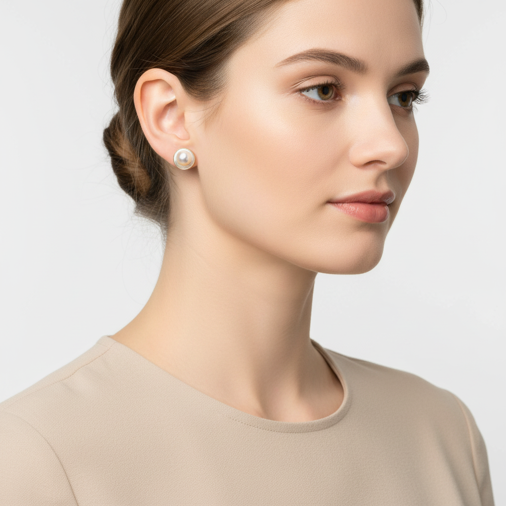 14K Yellow Gold Made Pearl Lever back Ear