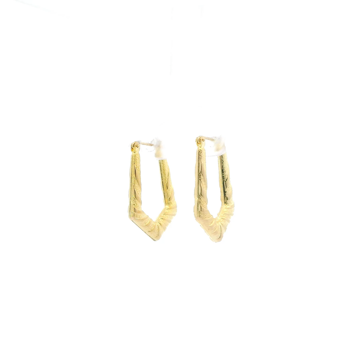14K Yellow Gold Diamond cut Oblong Hoop Earrings