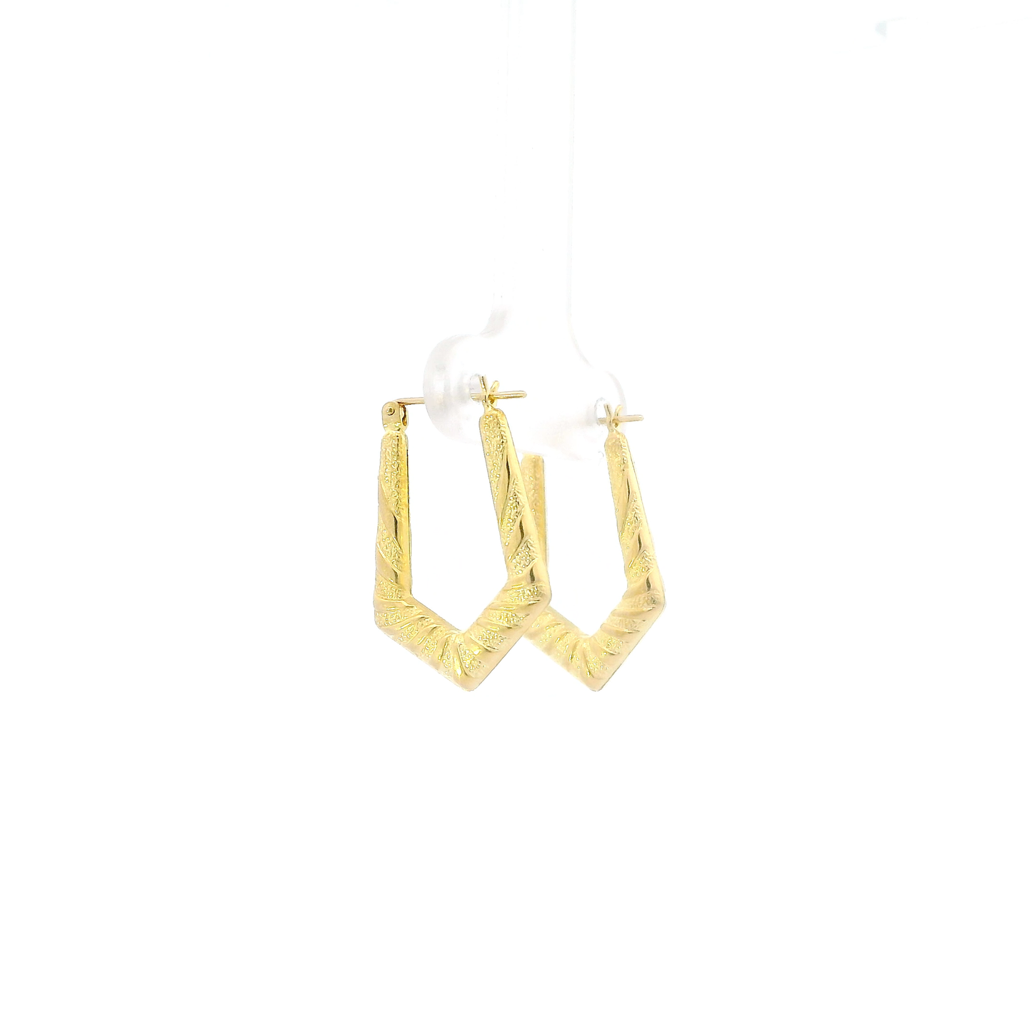 14K Yellow Gold Diamond cut Oblong Hoop Earrings
