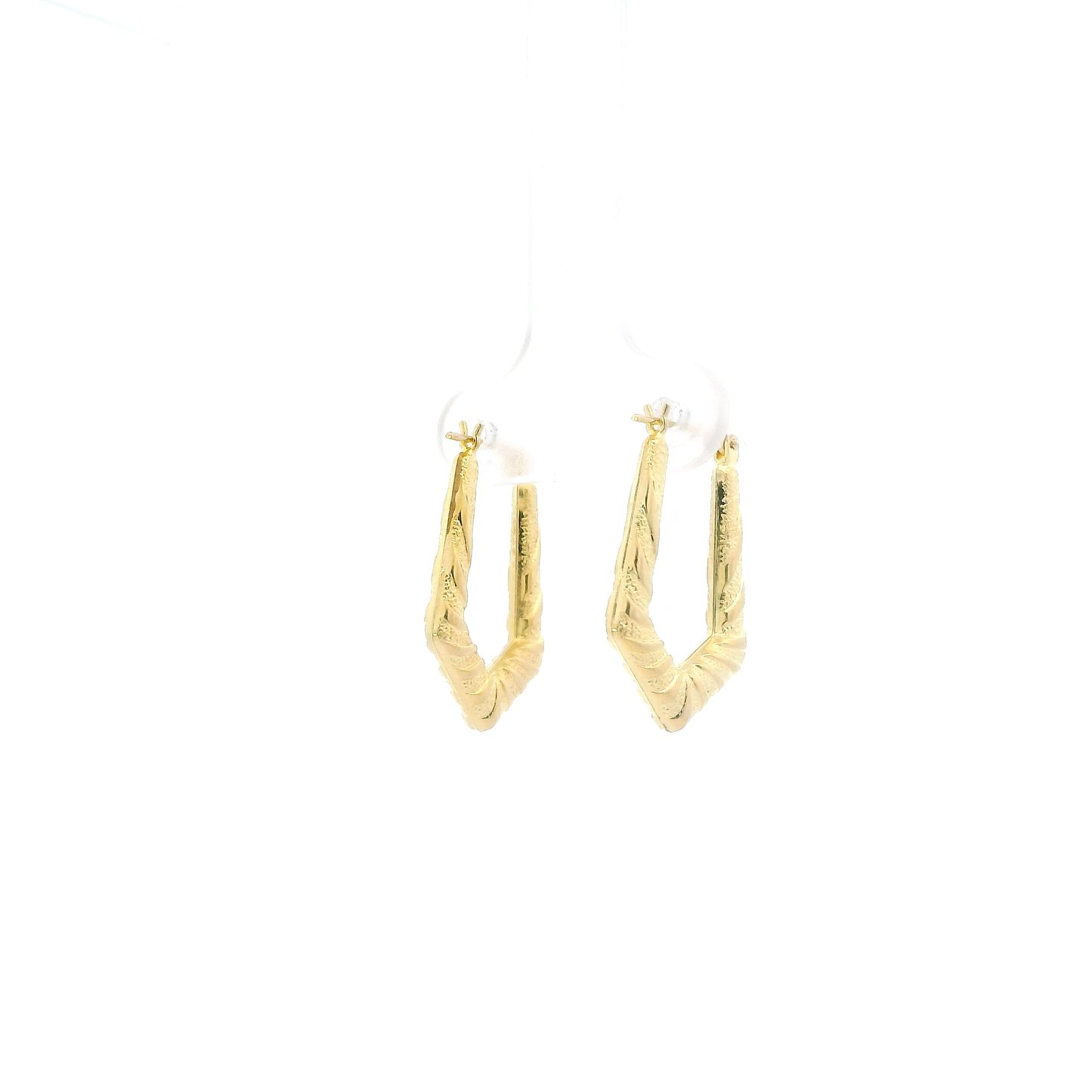 14K Yellow Gold Diamond cut Oblong Hoop Earrings