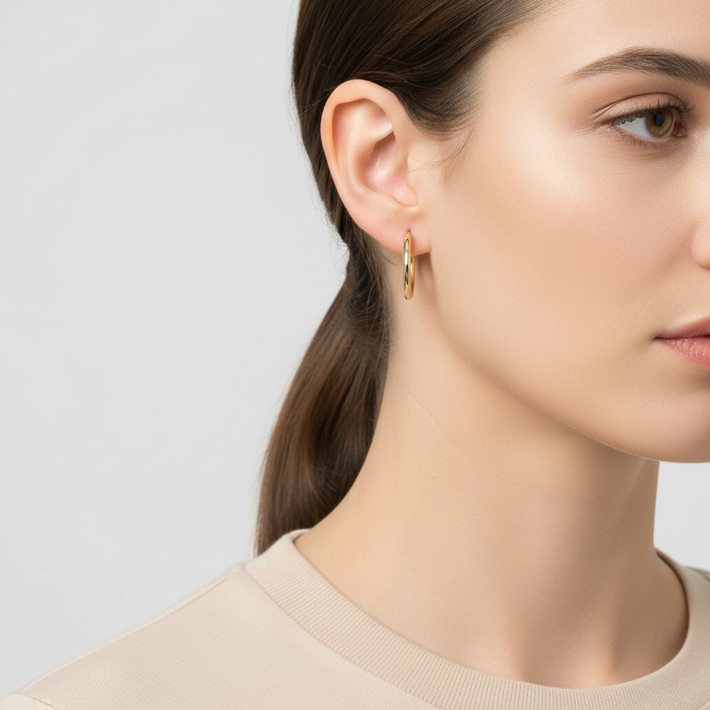 10K Yellow Gold Hollow Tube Hoop Earrings