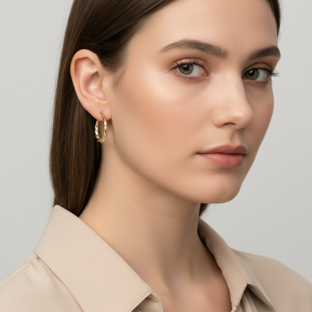 14K Yellow Gold Twisted Hoop Earrings