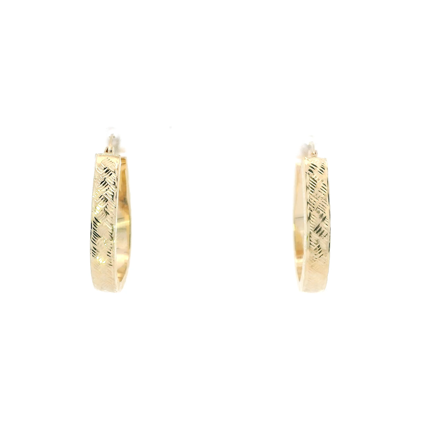 14K Yellow Gold Oval Diamond Cut Hoop Earrings