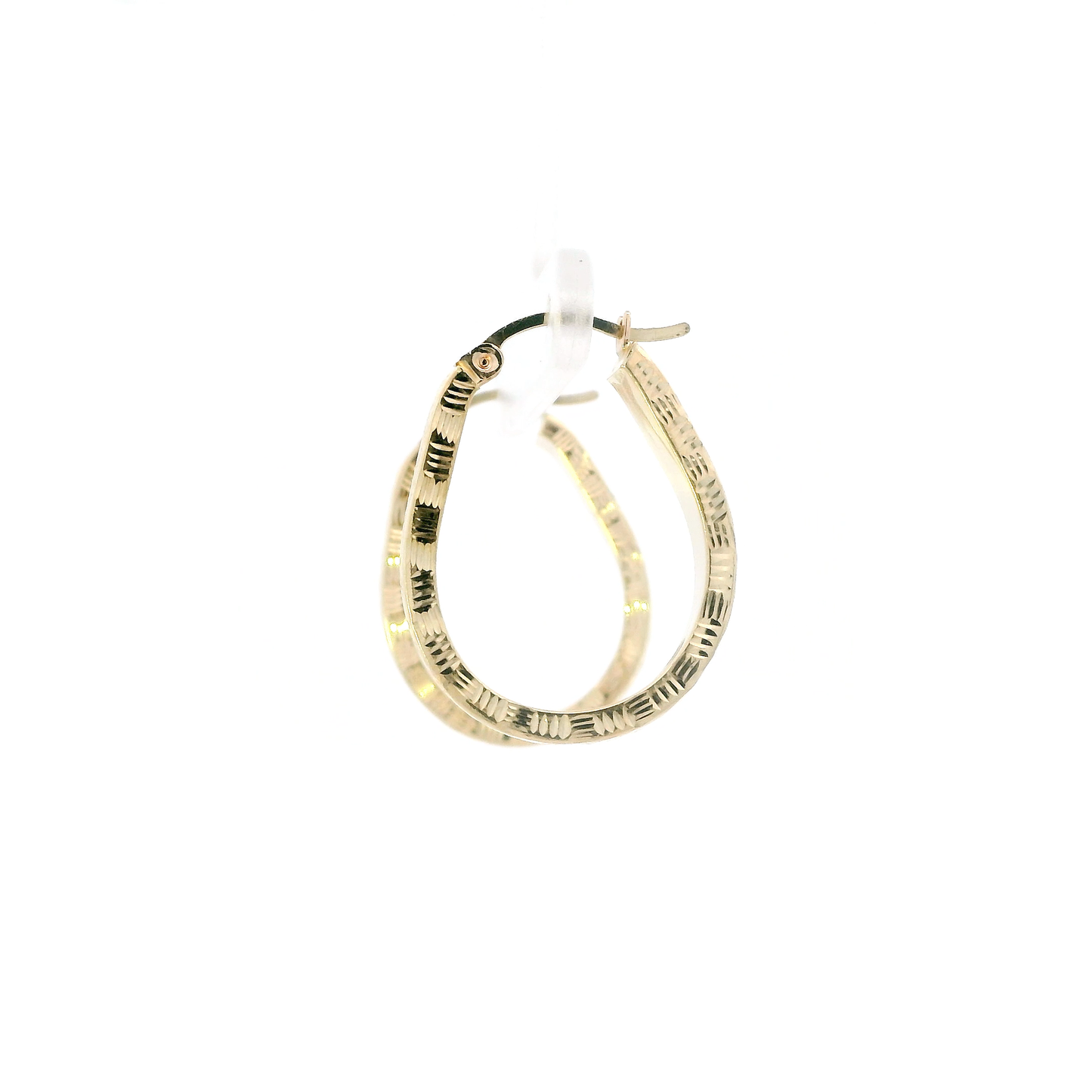 14K Yellow Gold Oval Diamond Cut Hoop Earrings
