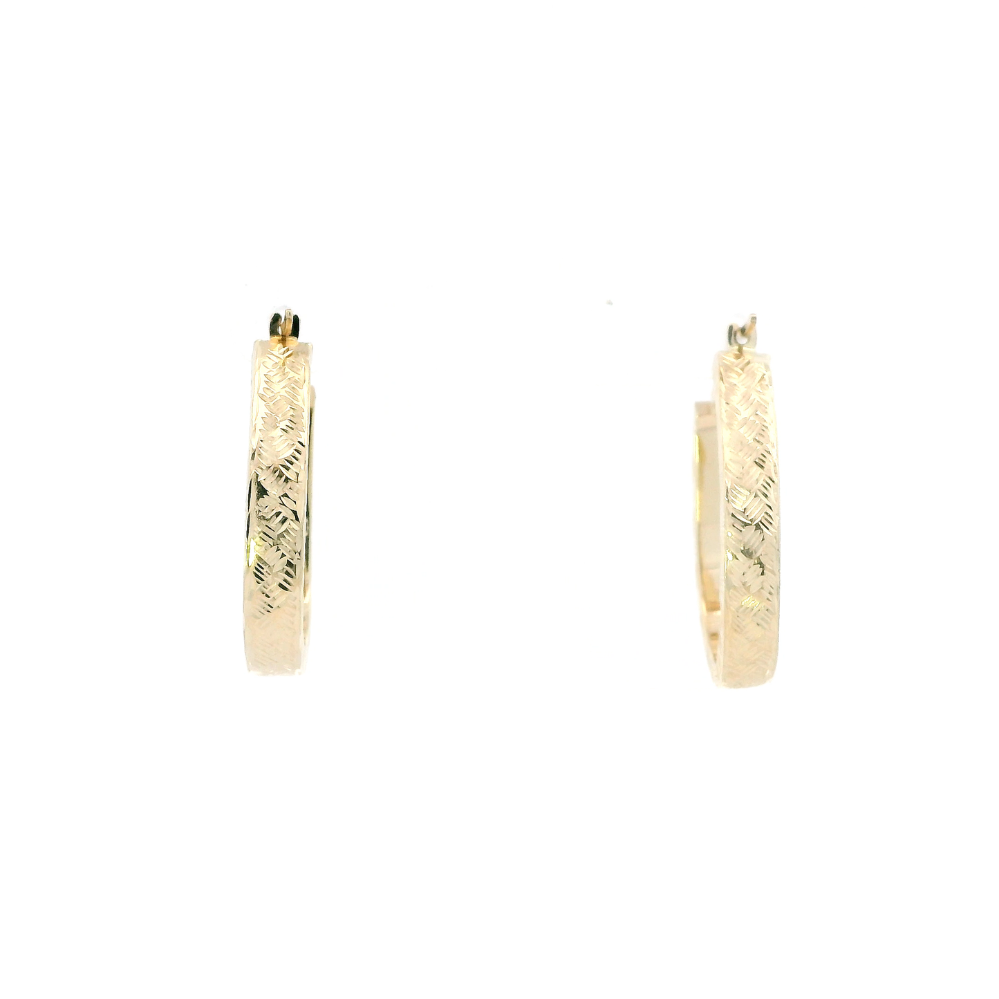 14K Yellow Gold Oval Diamond Cut Hoop Earrings