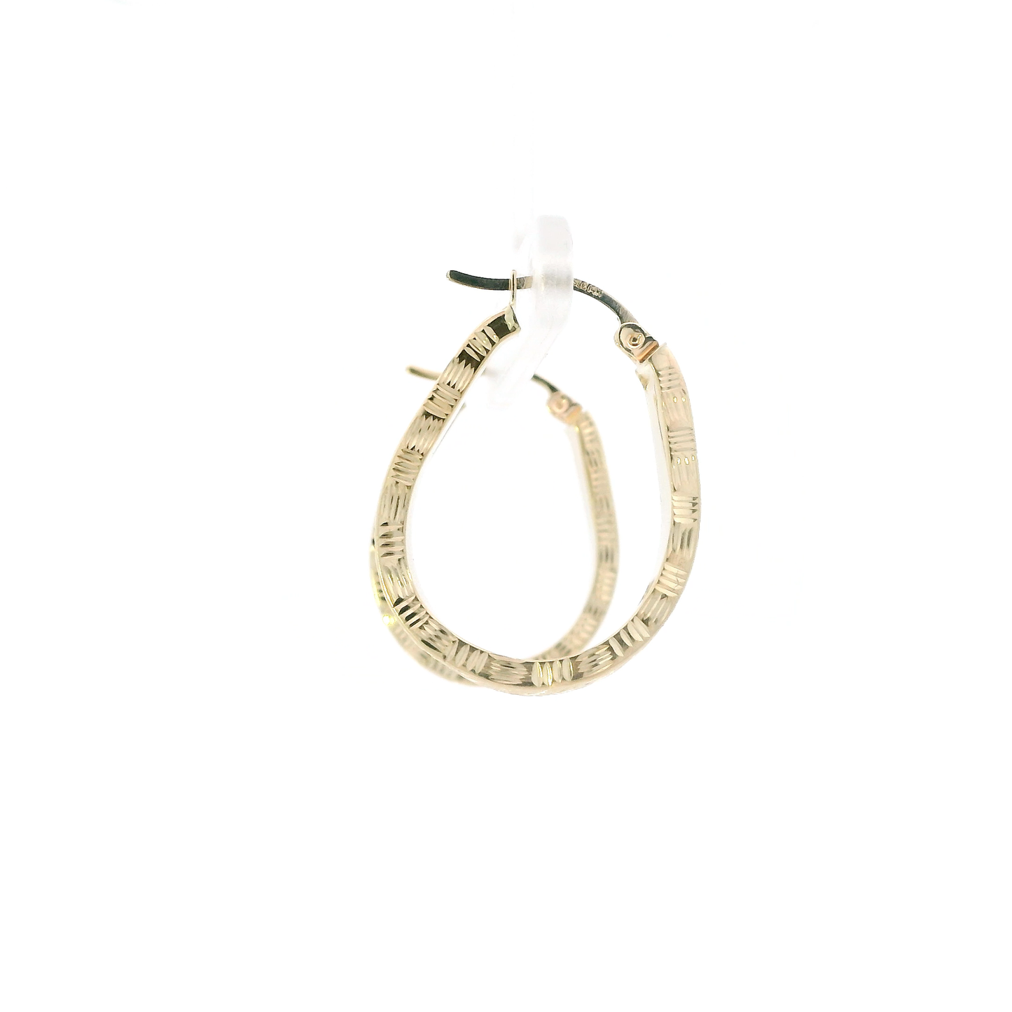 14K Yellow Gold Oval Diamond Cut Hoop Earrings