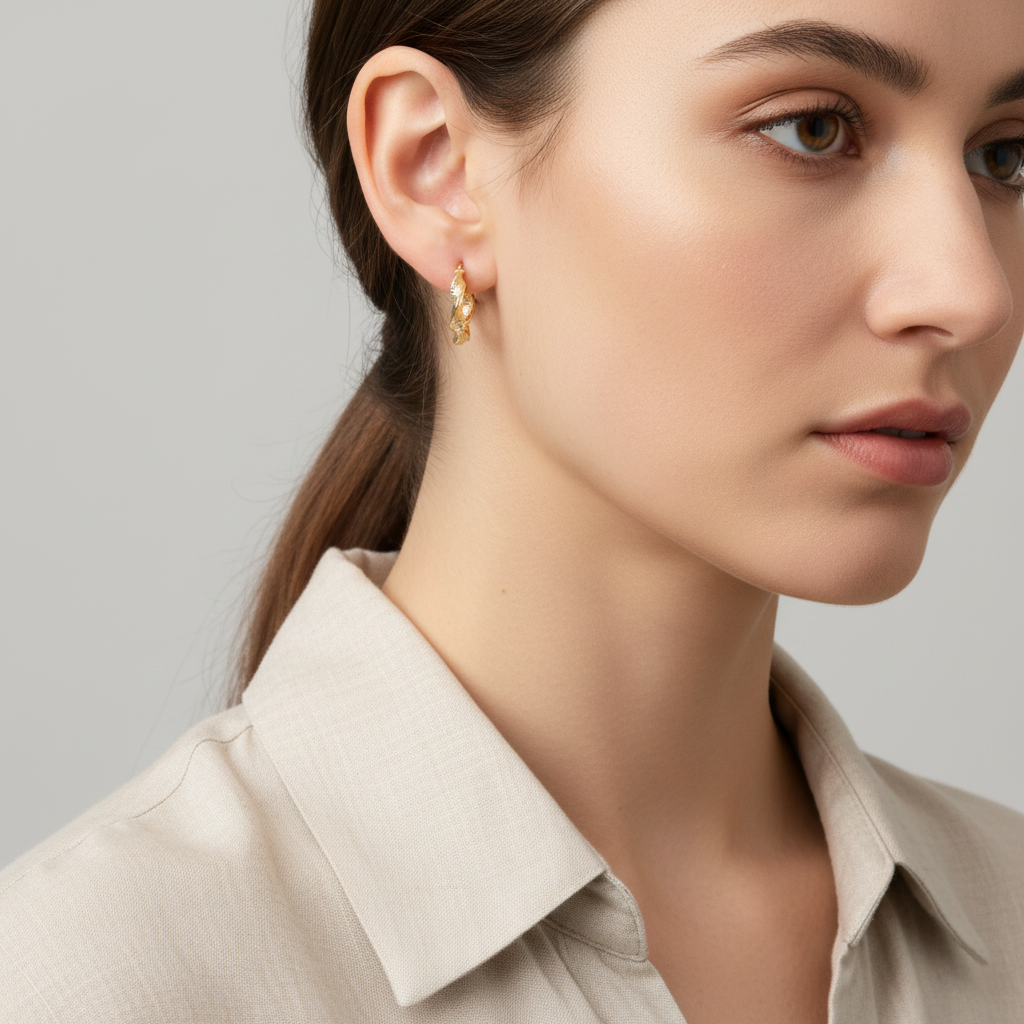 14K Yellow Gold Twisted Greek Design Hoop Earrings