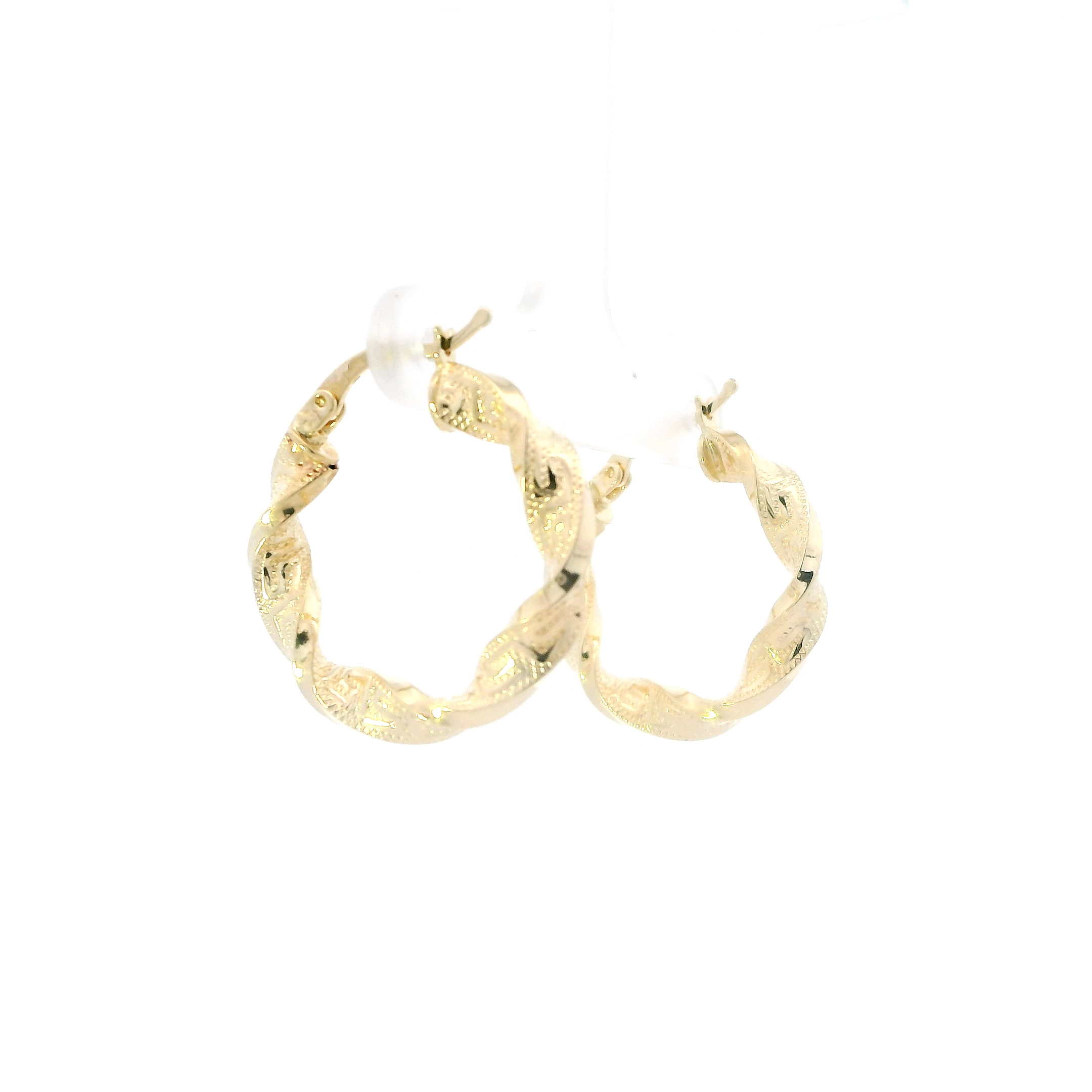 14K Yellow Gold Twisted Greek Design Hoop Earrings