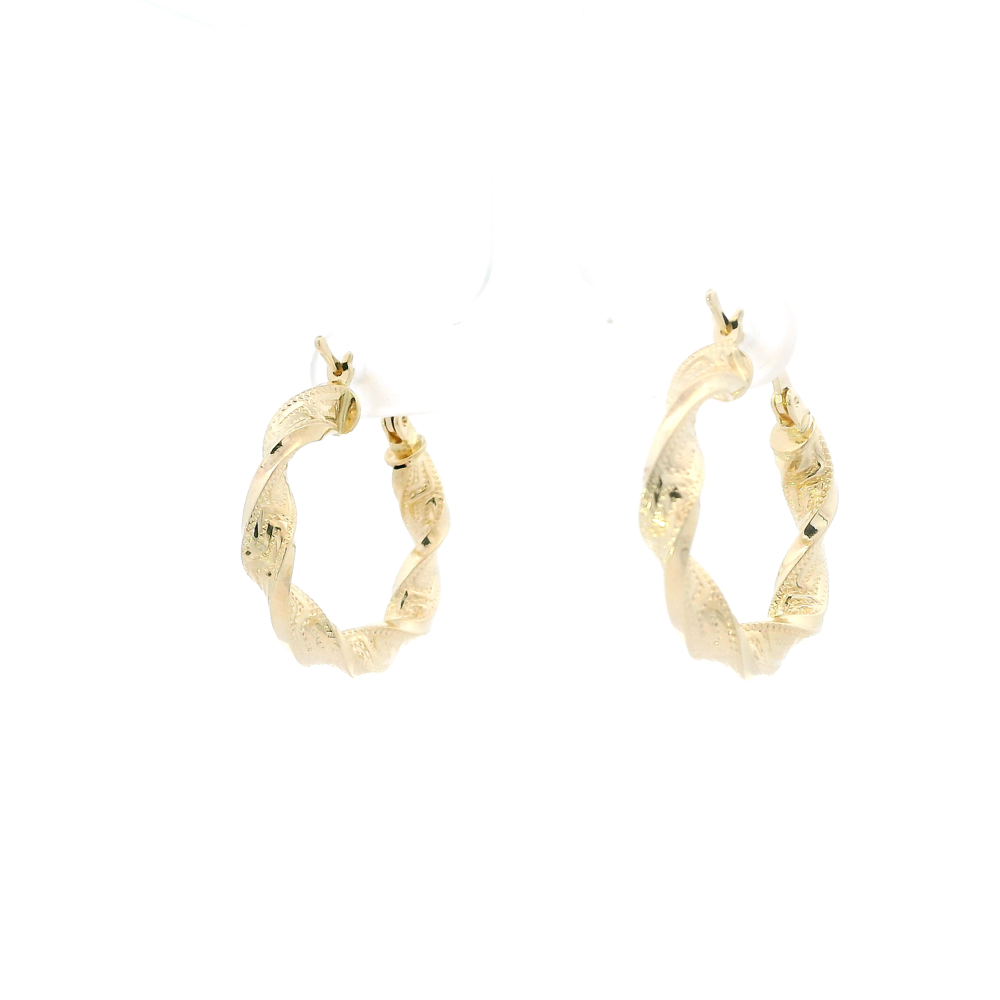 14K Yellow Gold Twisted Greek Design Hoop Earrings