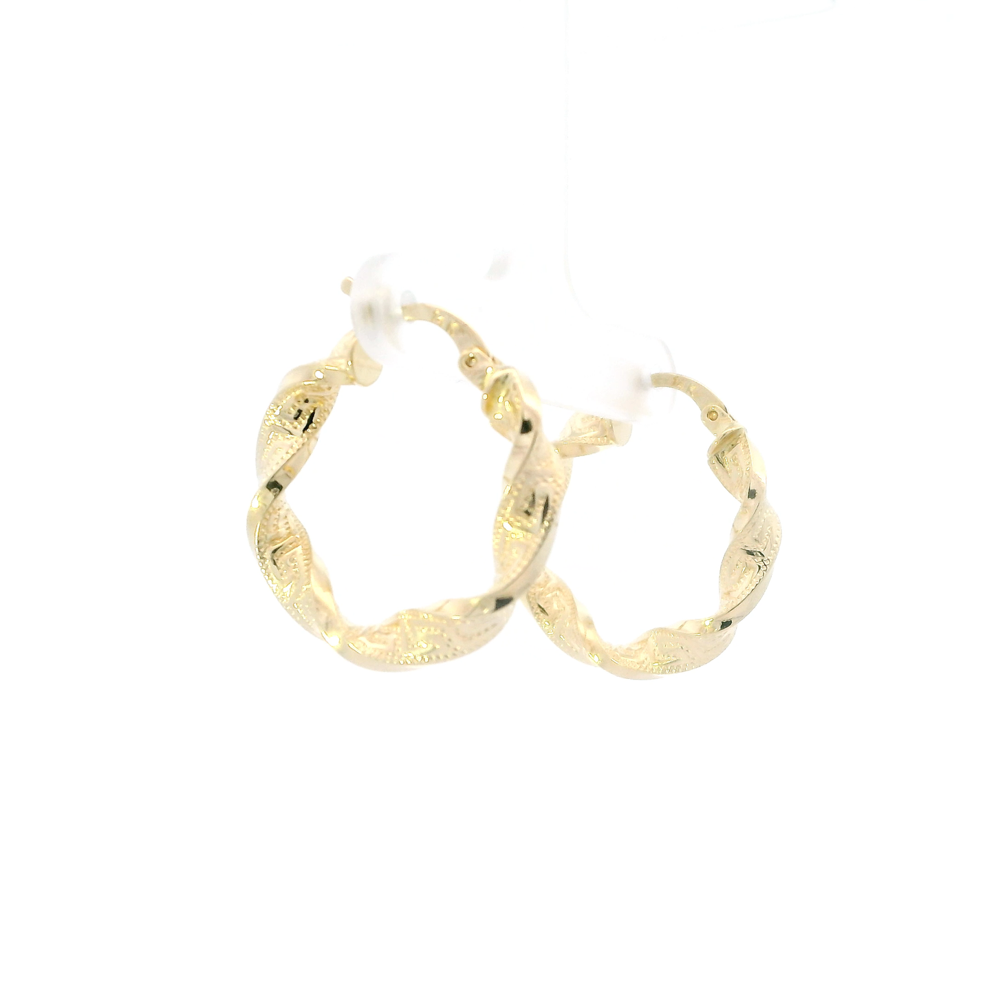 14K Yellow Gold Twisted Greek Design Hoop Earrings